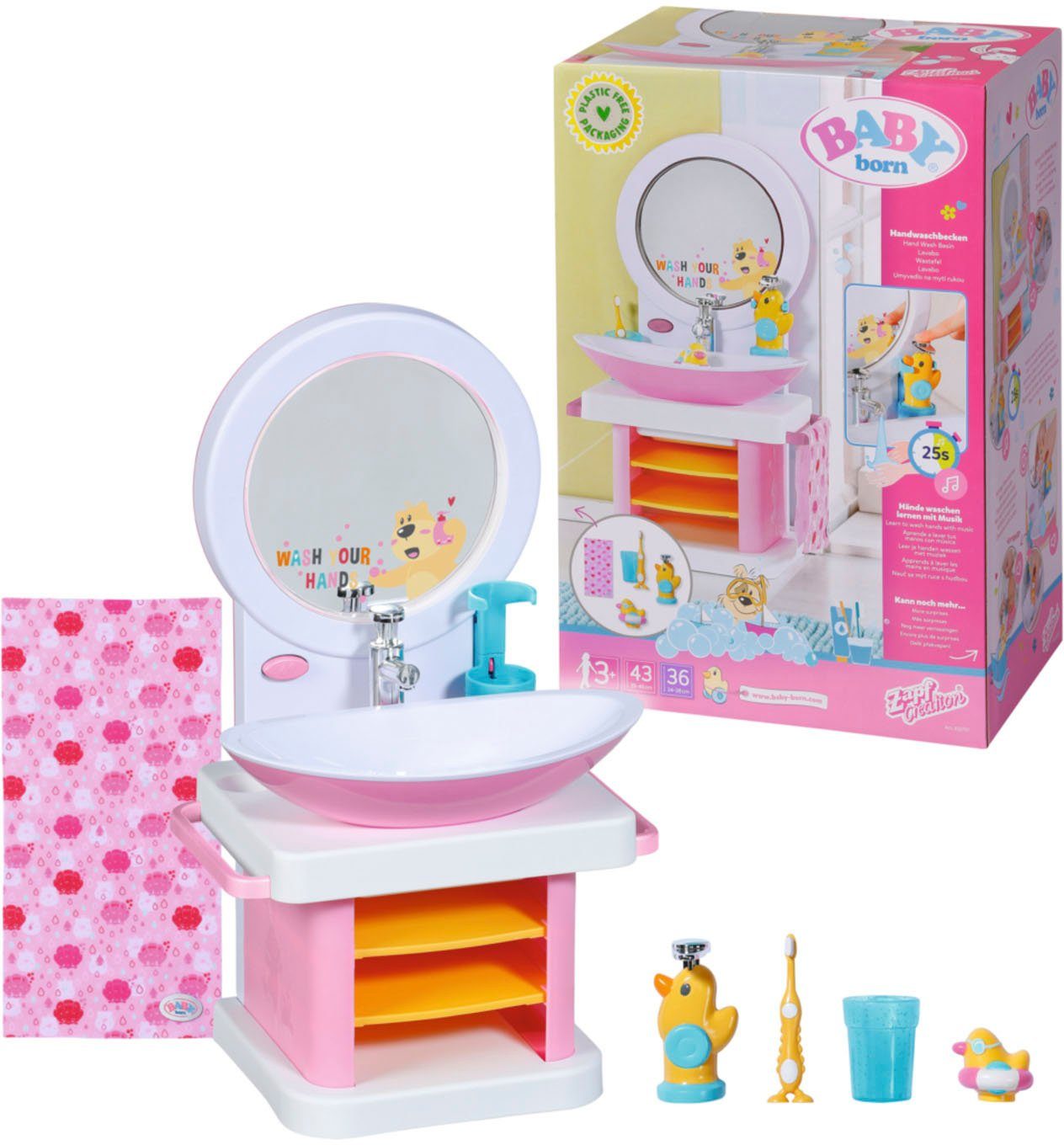 Creation® Zapf mit Bath, Licht- Baby Puppenwaschtisch Soundeffekten und Born