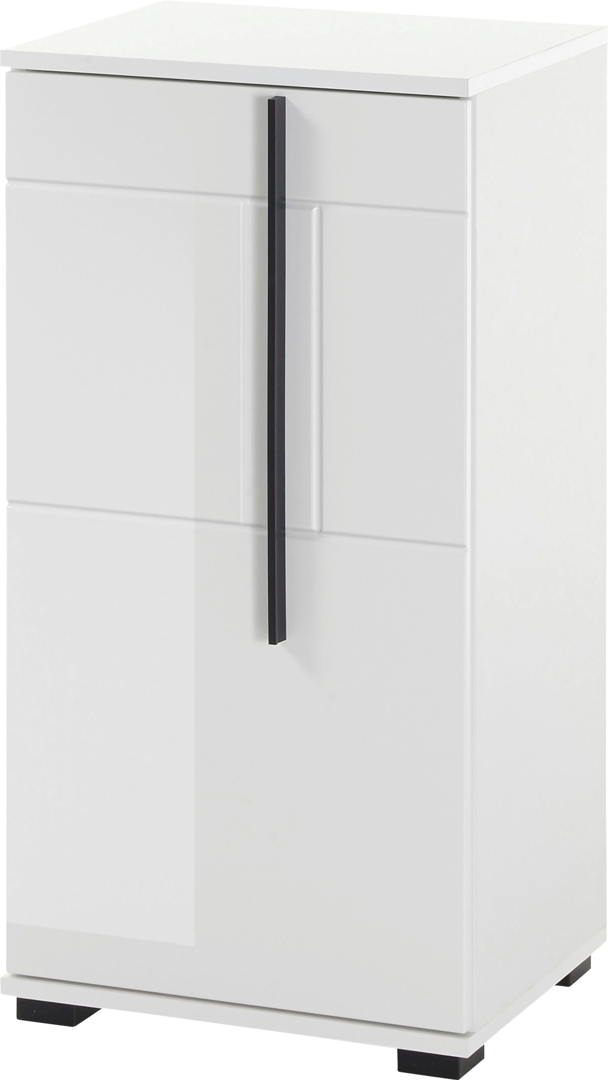 INOSIGN Unterschrank Cantara, Badschrank in Hochglanz Weiß, Schrank im modernen Design mit schwarzen Griffen, ausreichend Stauraum