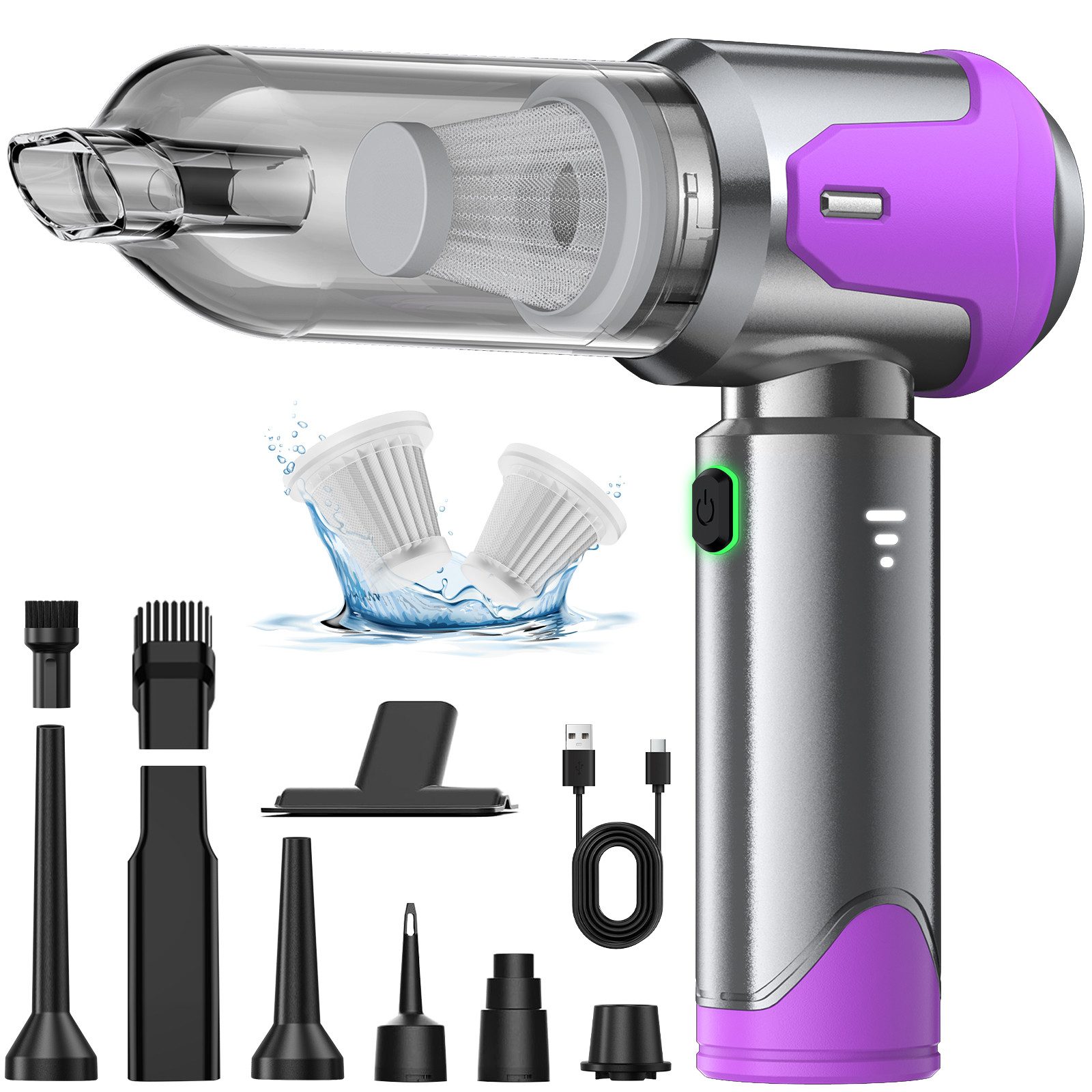 Kityhome Akku-Handstaubsauger kabellos 20000Pa,Tragbarer 4-in-1 Akku-Staubsauger 6000mAh,Typ-C, 100 W, beutellos, Mini Auto- und Haushaltsstaubsauger,für Wohnmobil Camping Treppen Sofa