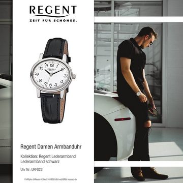 Regent Quarzuhr Regent Damen-Armbanduhr schwarz Analog, Damen Armbanduhr oval, klein (ca. 30x25mm), Lederarmband