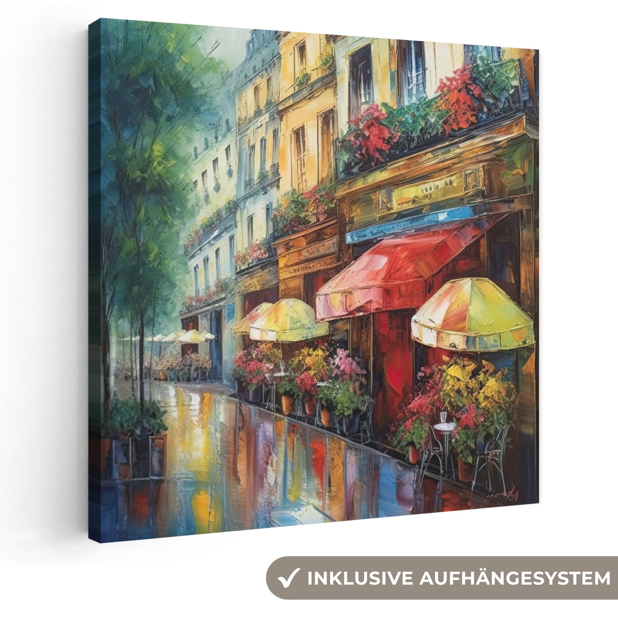 OneMillionCanvasses® Leinwandbild Straße - Ölfarbenoptik - Farbenfroh - Stadt, Fotodruck (1 St), Wandbild, Deko Schlafzimmer Wohnzimmer Flur 20x20 cm
