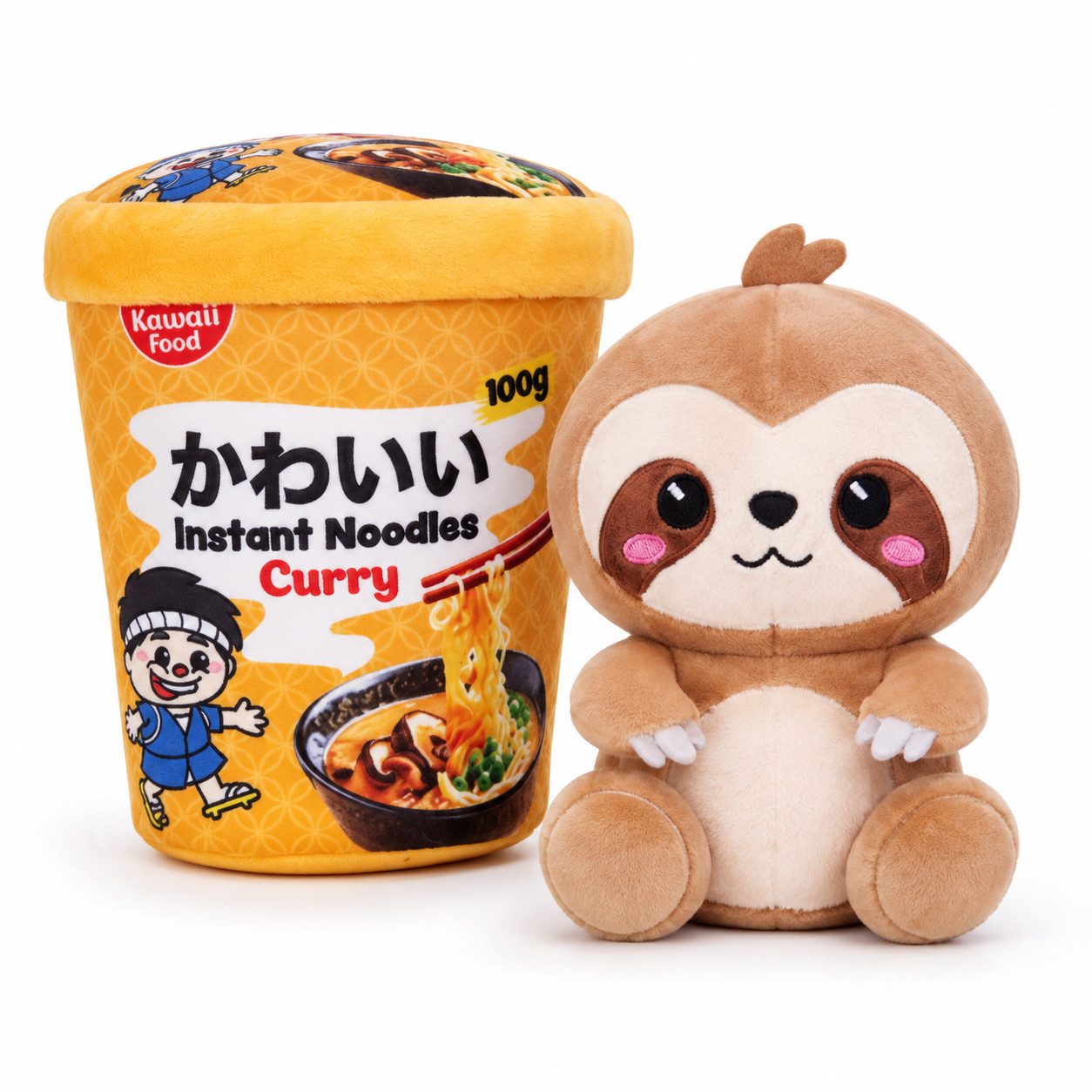 Kawaii Kuscheltier Kawaii Nudelbecher Plüsch Faultier 17 cm (Set, 1-St., Geschenk-Set), Kawaii Plüsch-Nudelbecher mit Tierfigur