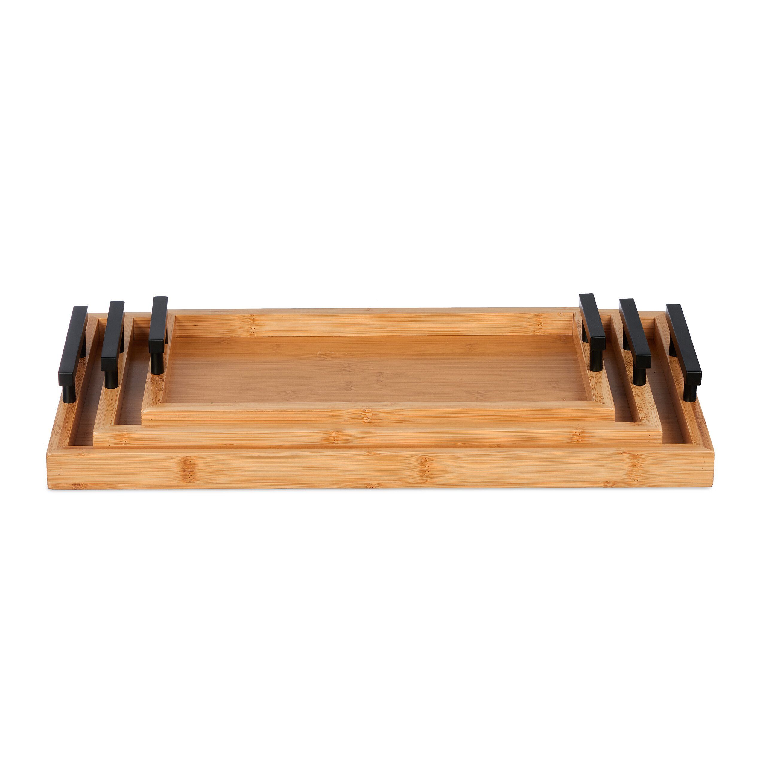 relaxdays Tablett Tablett 3er Set aus Bambus, Bambus