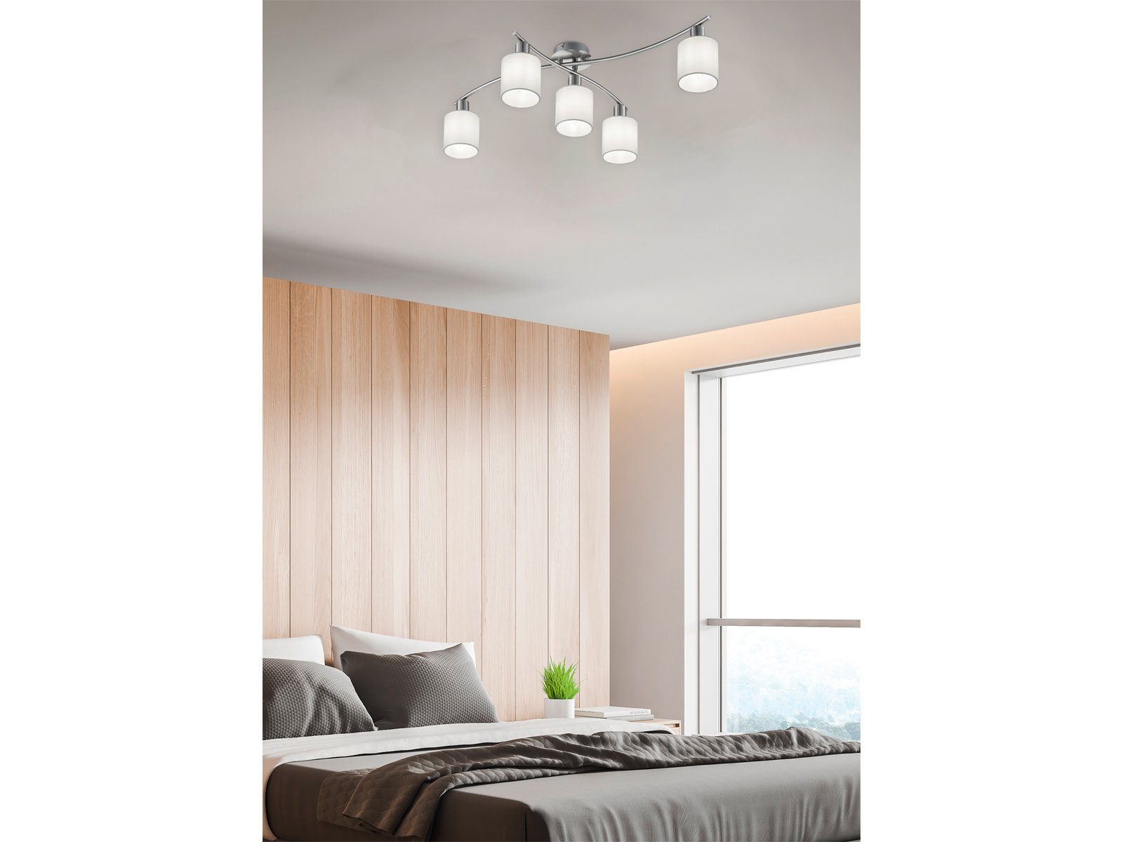 TRIO Leuchten LED Deckenleuchte, Dimmfunktion, LED wechselbar, Warmweiß, Groß-e Design-klassiker Lampenschirme Stoff schwenkbar, Breite 80cm