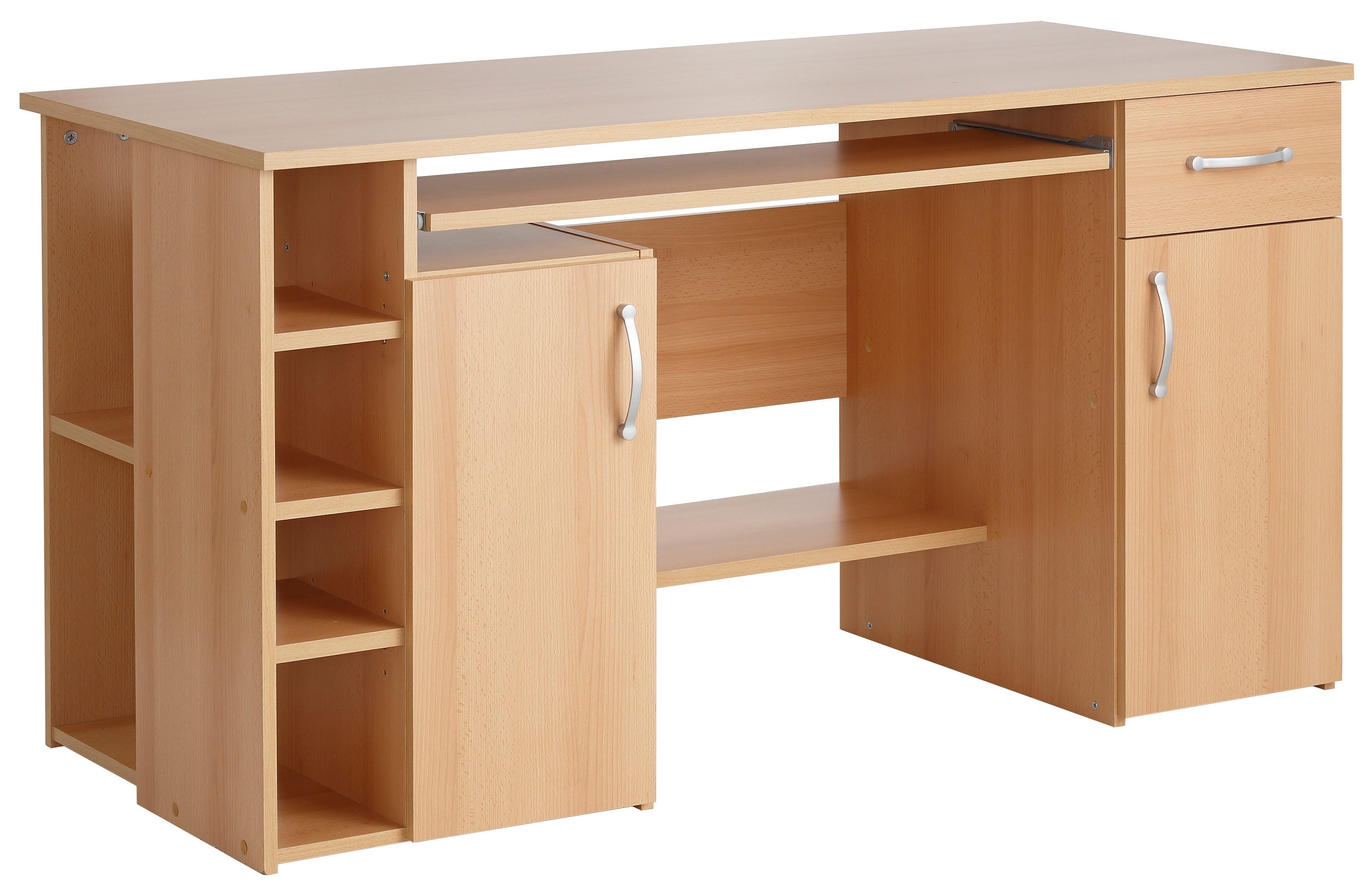 VOGL Möbelfabrik Schreibtisch Tim mit seitlich offenen Fächern & Tastaturauszug, Druckerablage, 1 Schublade, Breite 138 cm, Made in Germany