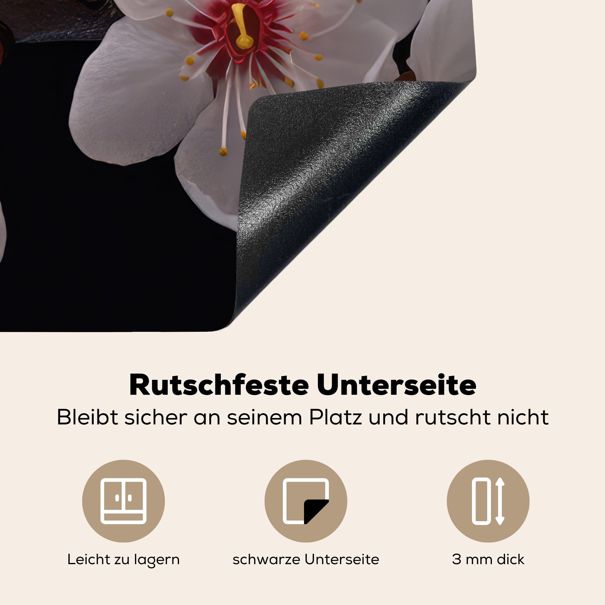 MuchoWow Herdblende-/Abdeckplatte Sakura - Blumen - Mobile Ceranfeldabdeckung (1 cm, - 60x52 tlg), Botanisch Weiß, - Vinyl, nutzbar, Arbeitsfläche Blütenzweige