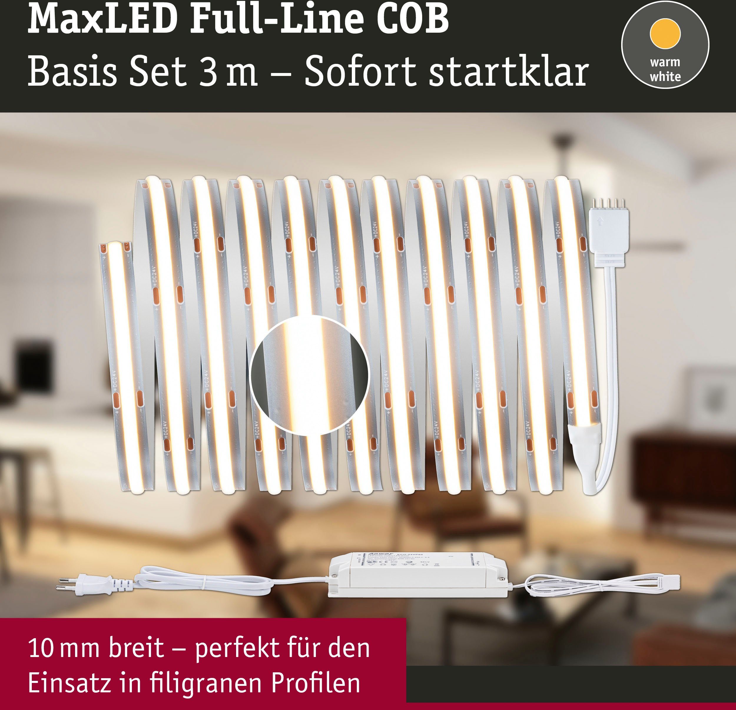 1000 Paulmann MaxLED 36W COB 3m Basisset 3240lm 1-flammig 2700K, Warmweiß LED-Streifen Full-Line