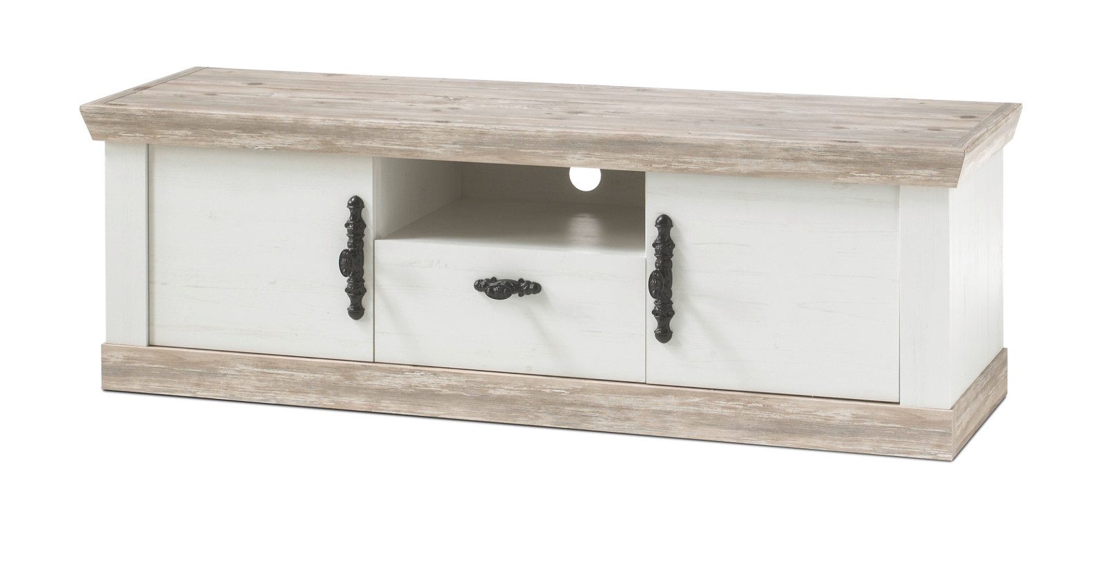 Furn.Design Lowboard Rovola (Landhausstil in Pinie weiß mit Oslo-Pinie, 156 x 51 cm), mit viel Stauraum