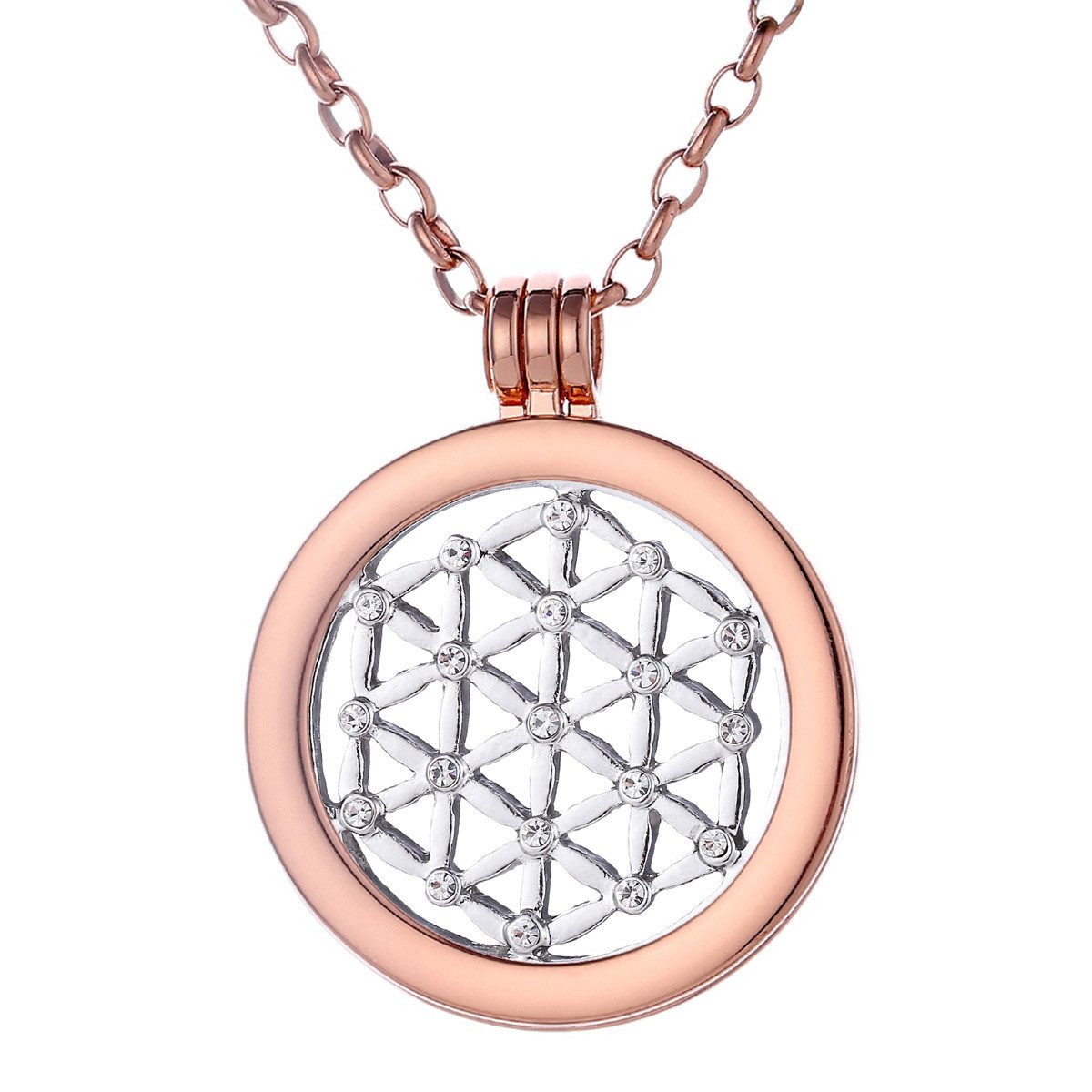 Kette mit Anhänger Halskette 70 cm roségold mit Coin Amulett 33 mm