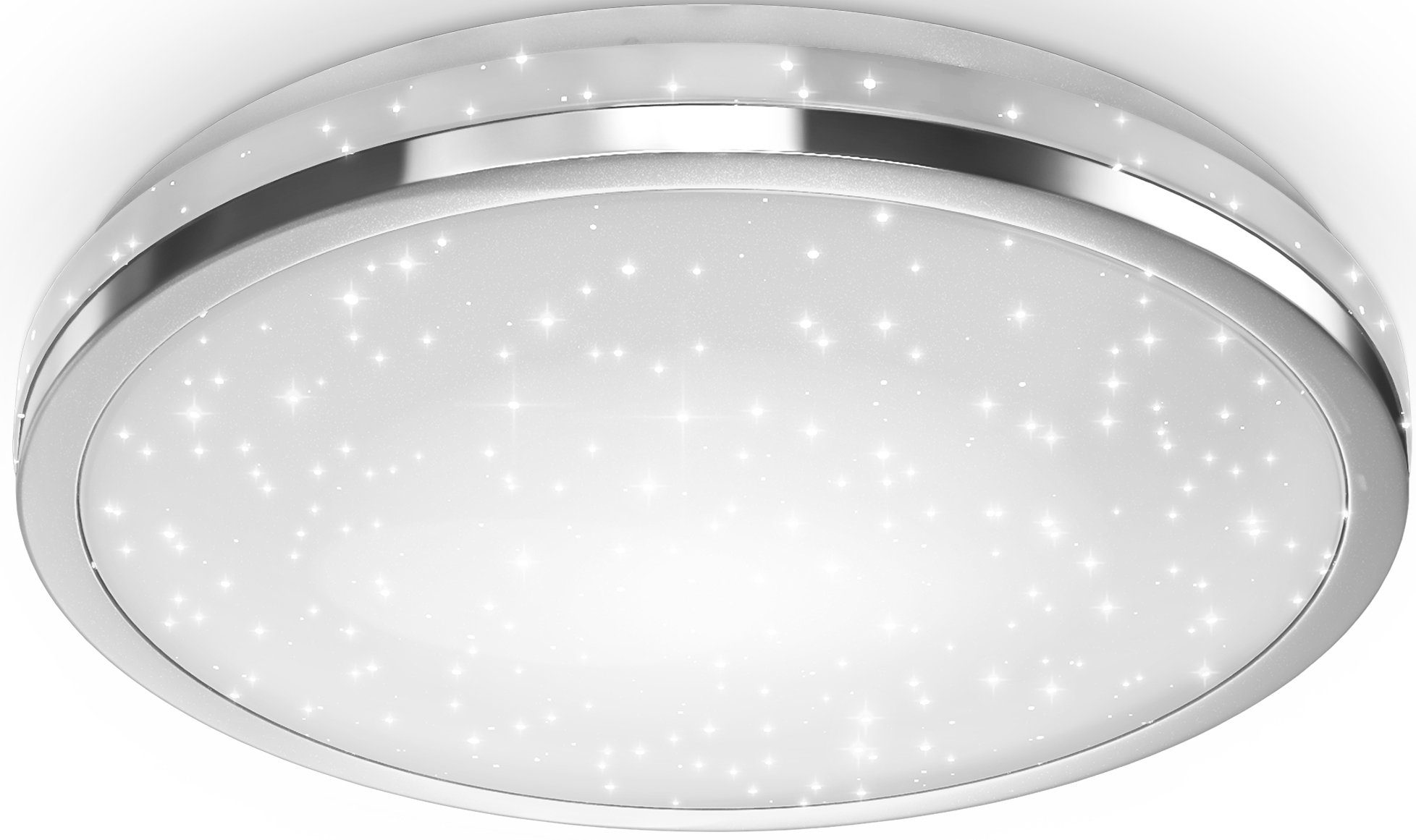 B.K.Licht LED Deckenleuchte BK_DL1305 LED Deckenlampe, Sternendekor, Neutralweißes Licht, Ø38cm, LED fest integriert, Neutralweiß, 24W, 2.200 Lm, 4.000K, mit Chromring, Kinderzimmerleuchte