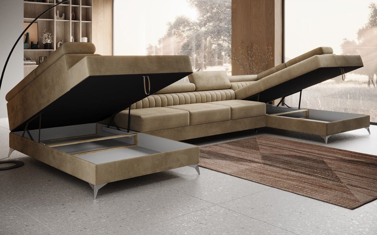 Luxusbetten24 Schlafsofa Designer Sofa Aurea U XXL in Samt, mit Stauraum un günstig online kaufen