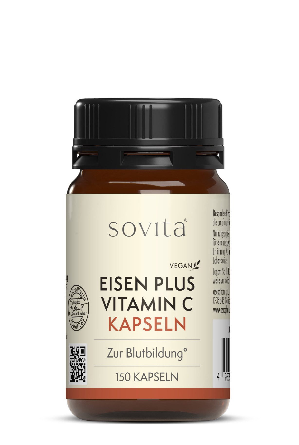 Ascopharm Eisen plus Vitamin C Kapseln, 150 Stück mit 5 mg Eisen und 20 mg C 1, 1 er
