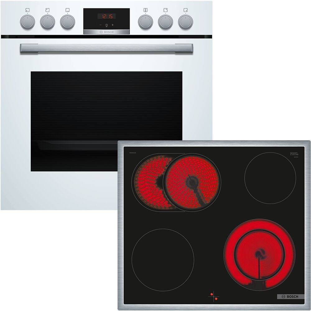 BOSCH Elektro-Herd-Set HND411LW63, Gleichmäßiges Backen auf bis zu 3 Ebenen & Bräterzone für große Bräter