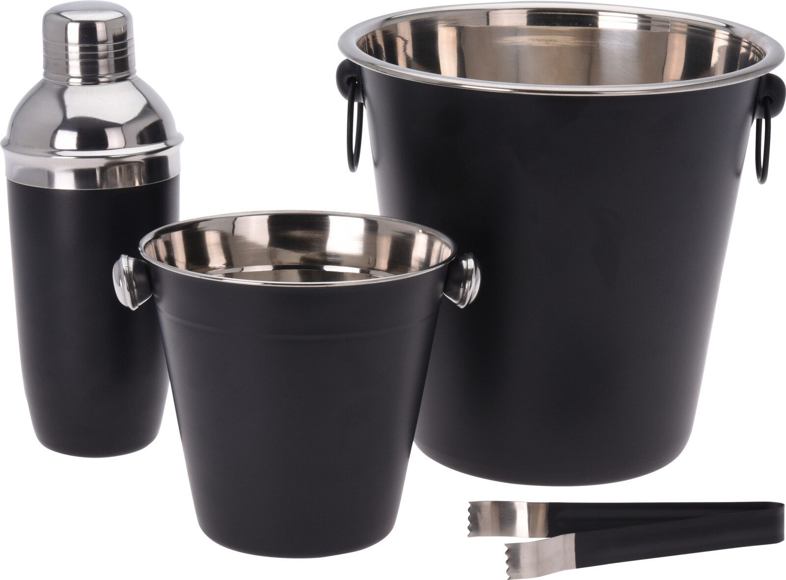 Koopman Cocktail-Set Barset Flaschenkühler Schwarz Set 4 Tlg., (Stück, 4-tlg., Packung), Shaker, Flaschenkühler, Eiseimer + Zange, Barzubehör