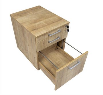 Furni24 Schreibtisch Schreibtisch und Rollcontainer, Holz, Saphir Eiche Dekor, 160X80X75 cm