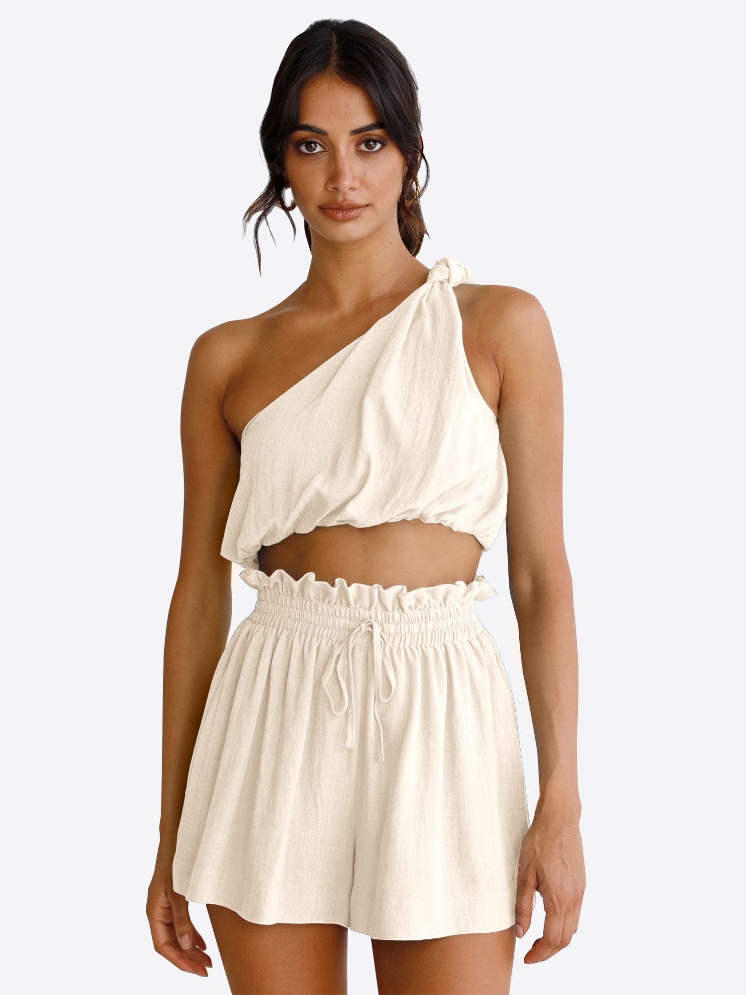 Imily Bela Hausanzug Damen 2-teiliges Sommer Set (Set, 2 tlg., One-Shoulder Crop Top + Shorts) One-Shoulder – Bild 4 von 5