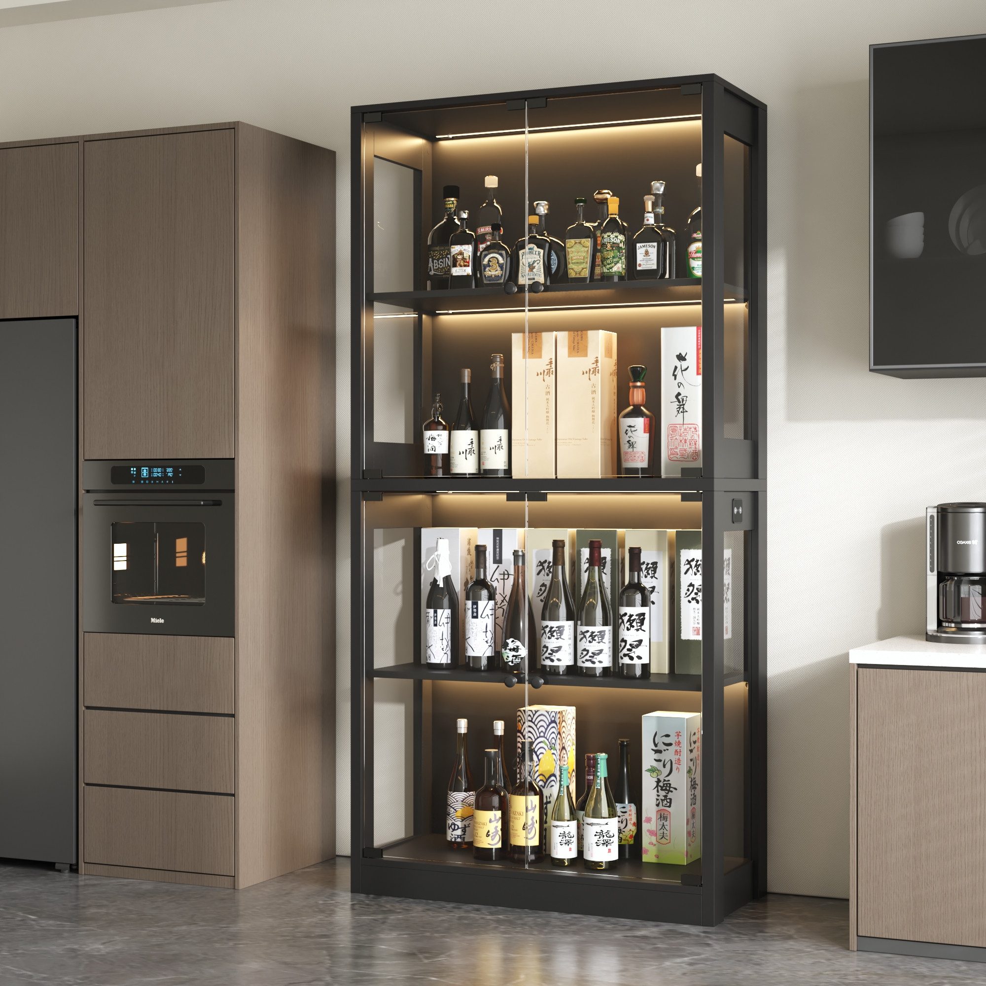 FUFU&GAGA Glasvitrine Sammelvitrine 165-200cm hoch, Vitrinenschrank mit LED Beleuchtung