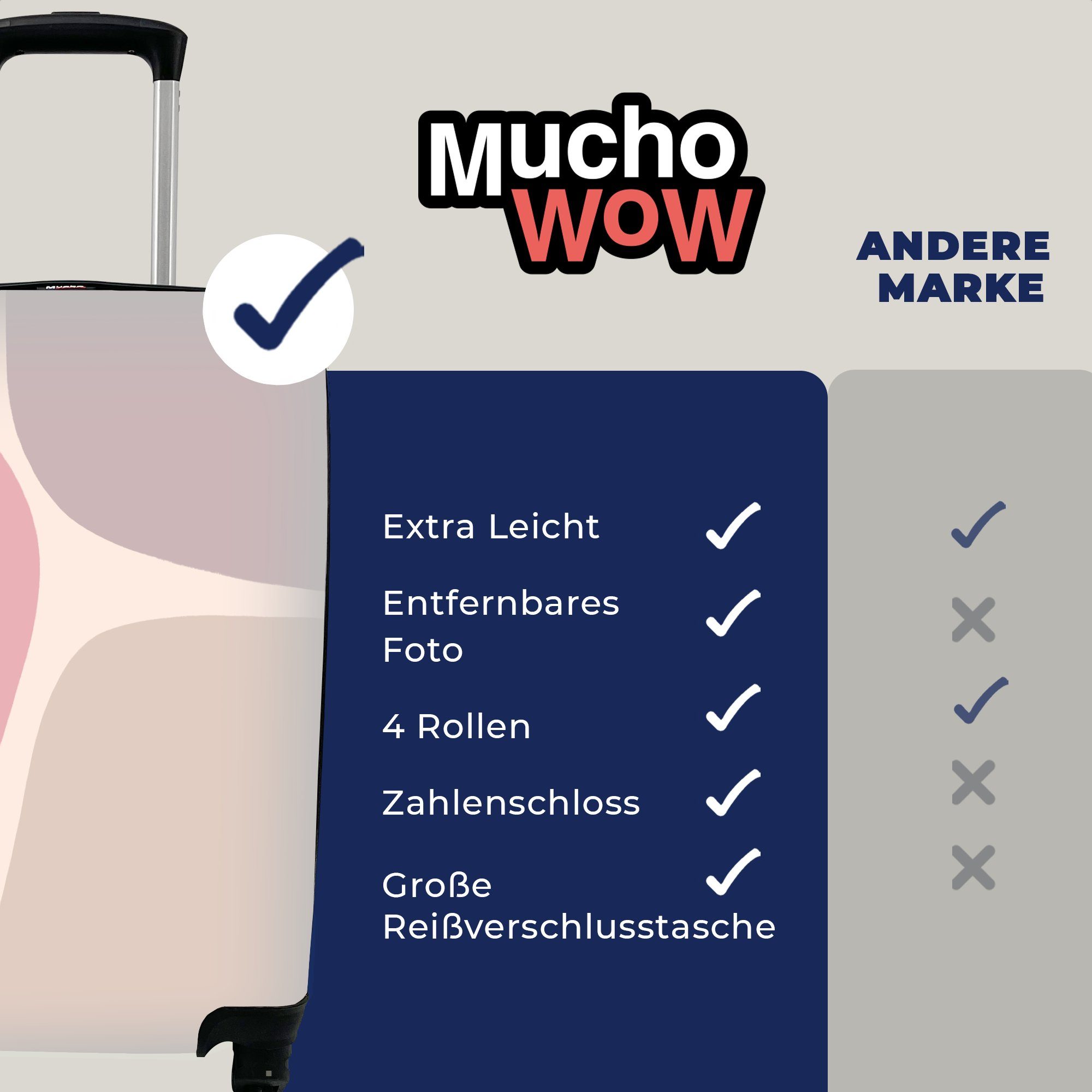 MuchoWow Handgepäckkoffer Gestaltung rollen, Trolley, Rollen, Reisetasche Minimalismus, - Reisekoffer Ferien, mit Pastell 4 für - Handgepäck