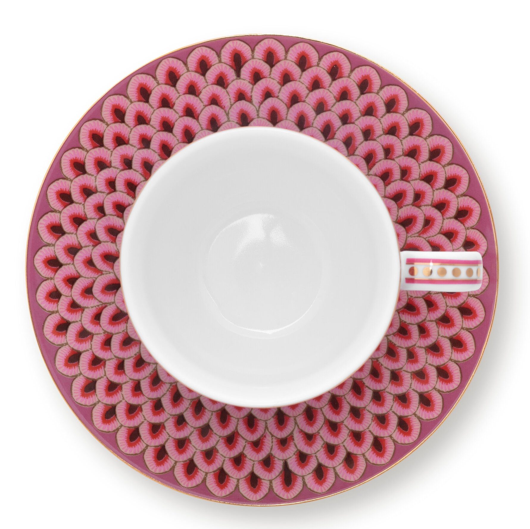 PiP Studio Espressotasse Flower Festival Espressot. m. Unt. dark pink 120ml, Porzellan, Espresso Cup & Saucer Flower Festival Dark Pink 120ml