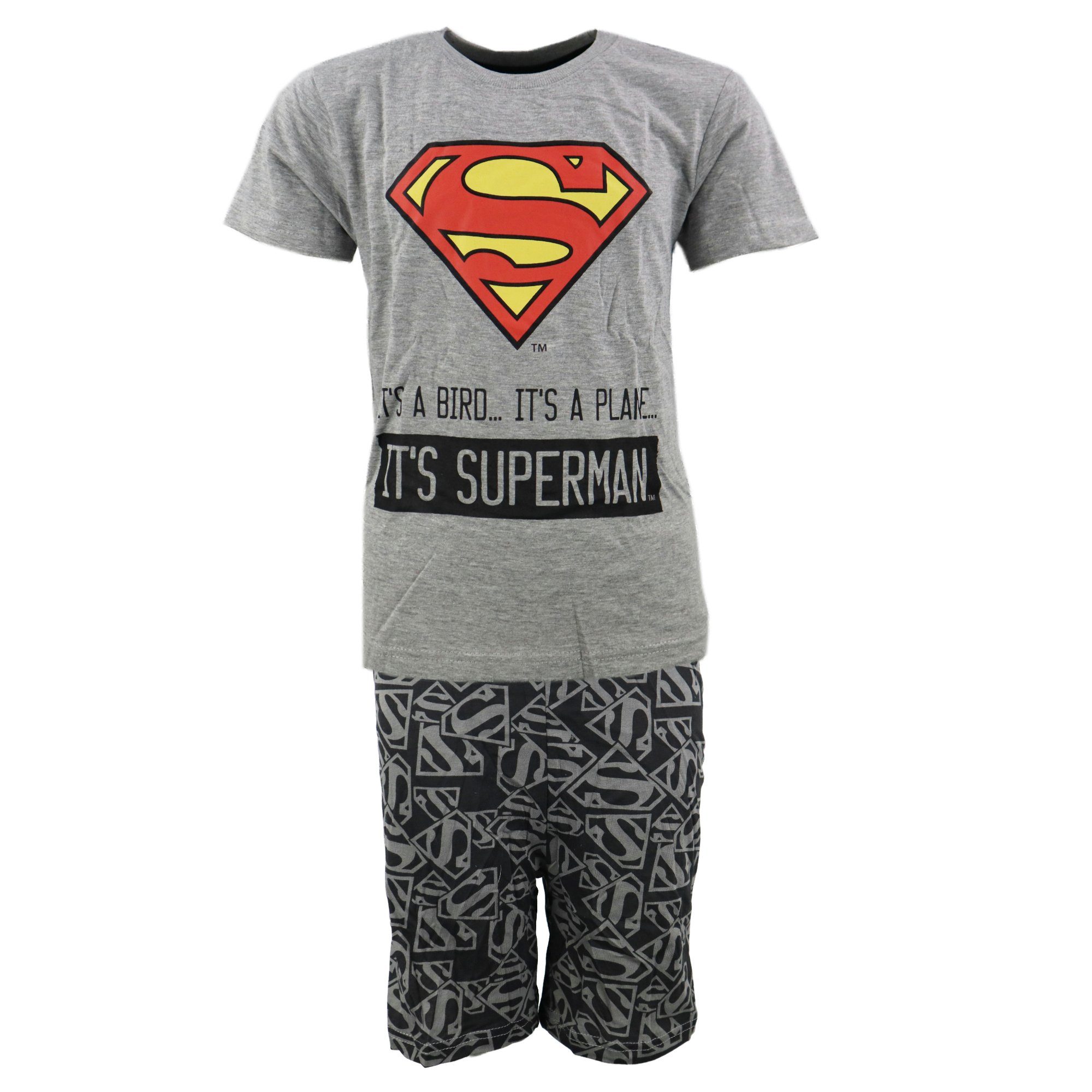 DC Comics Schlafanzug DC Comics Superman Kinder Jugend kurzarm Pyjama Gr. 134 bis 164 Grau