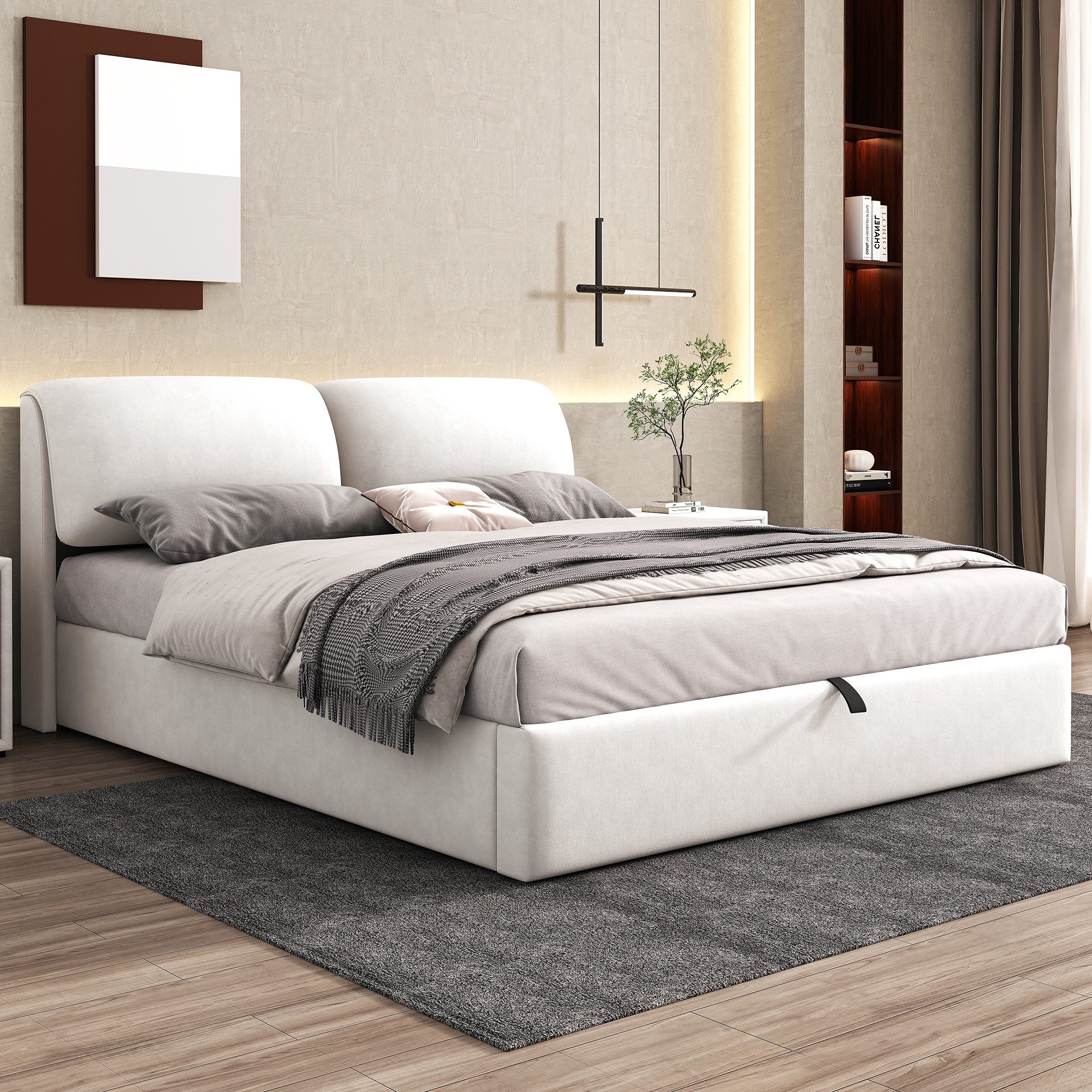 WISHDOR Polsterbett Hydraulisches Bett (180*200cm), mit 3 Schubladen,Bettkasten zur Aufbewahrung, Lattenrost mit Kopfteil
