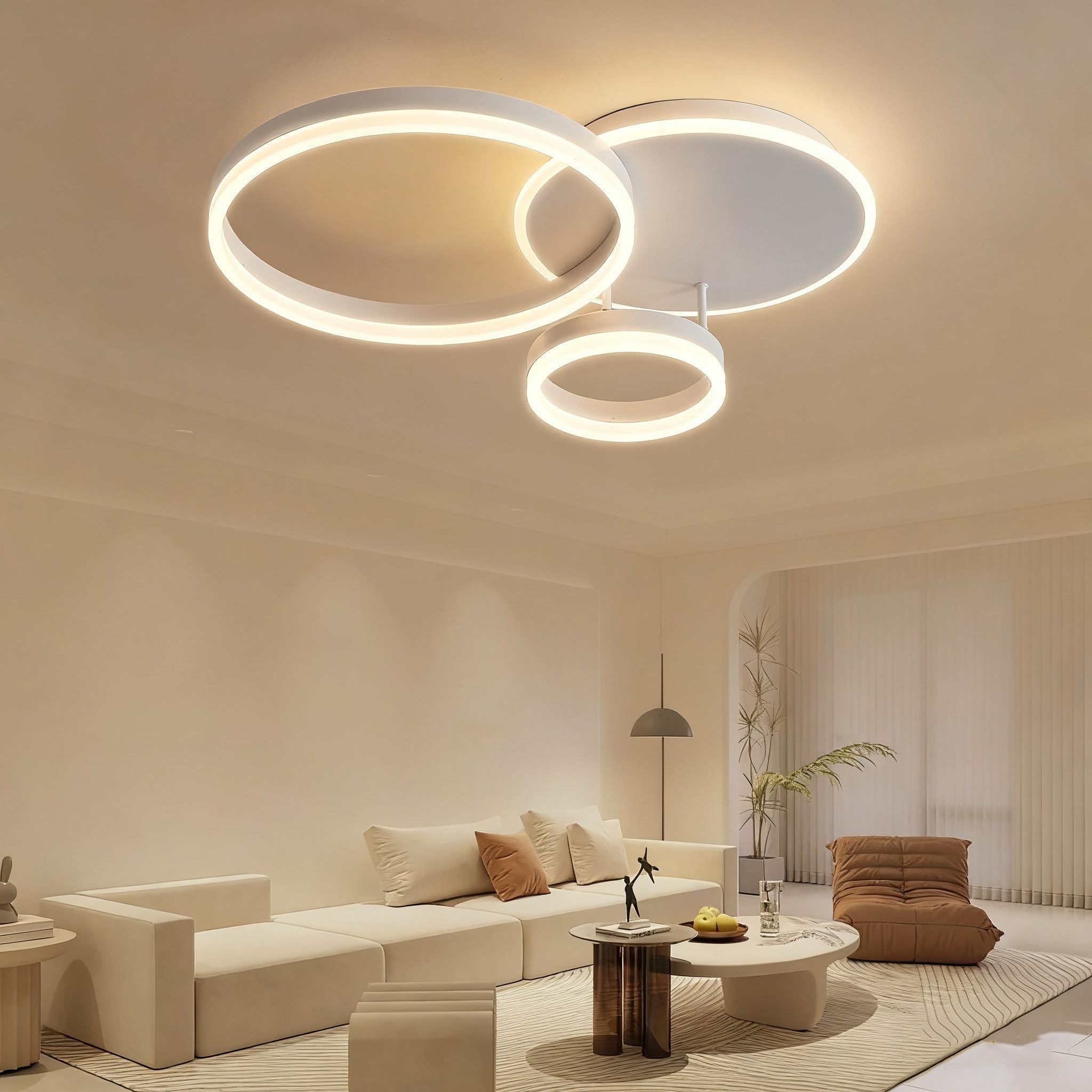 POPOLIC Deckenleuchten 36W LED Deckenleuchte, 65cm 3-Ring, stufenlos dimmba günstig online kaufen