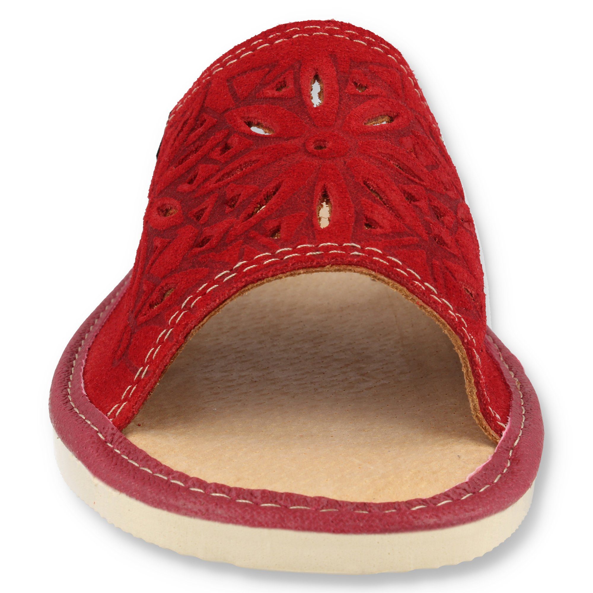 filsko Zafra Damen Hausschuh Veloursleder mit Blumenmuster, offene Pantoletten, Slip-On