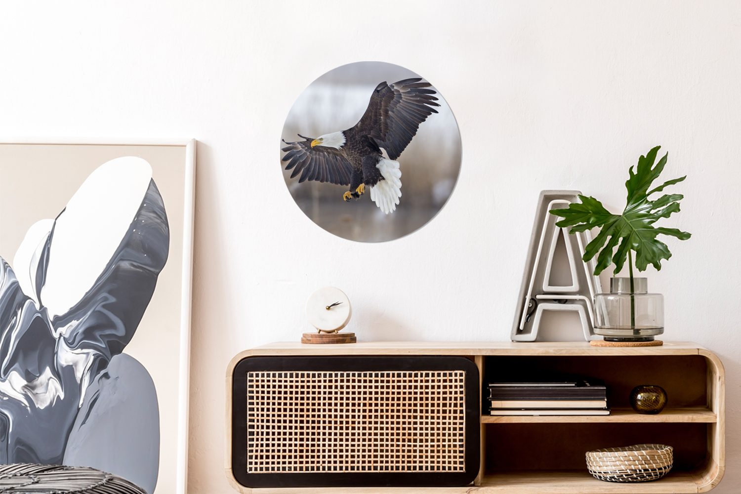Weißkopfseeadler Flügeln., amerikanischer (1 St), Forex, 30x30 Ein Wanddekoration cm Kreis Gemälde mit MuchoWow Wohnzimmer, Wandbild, ausgebreiteten Rundes