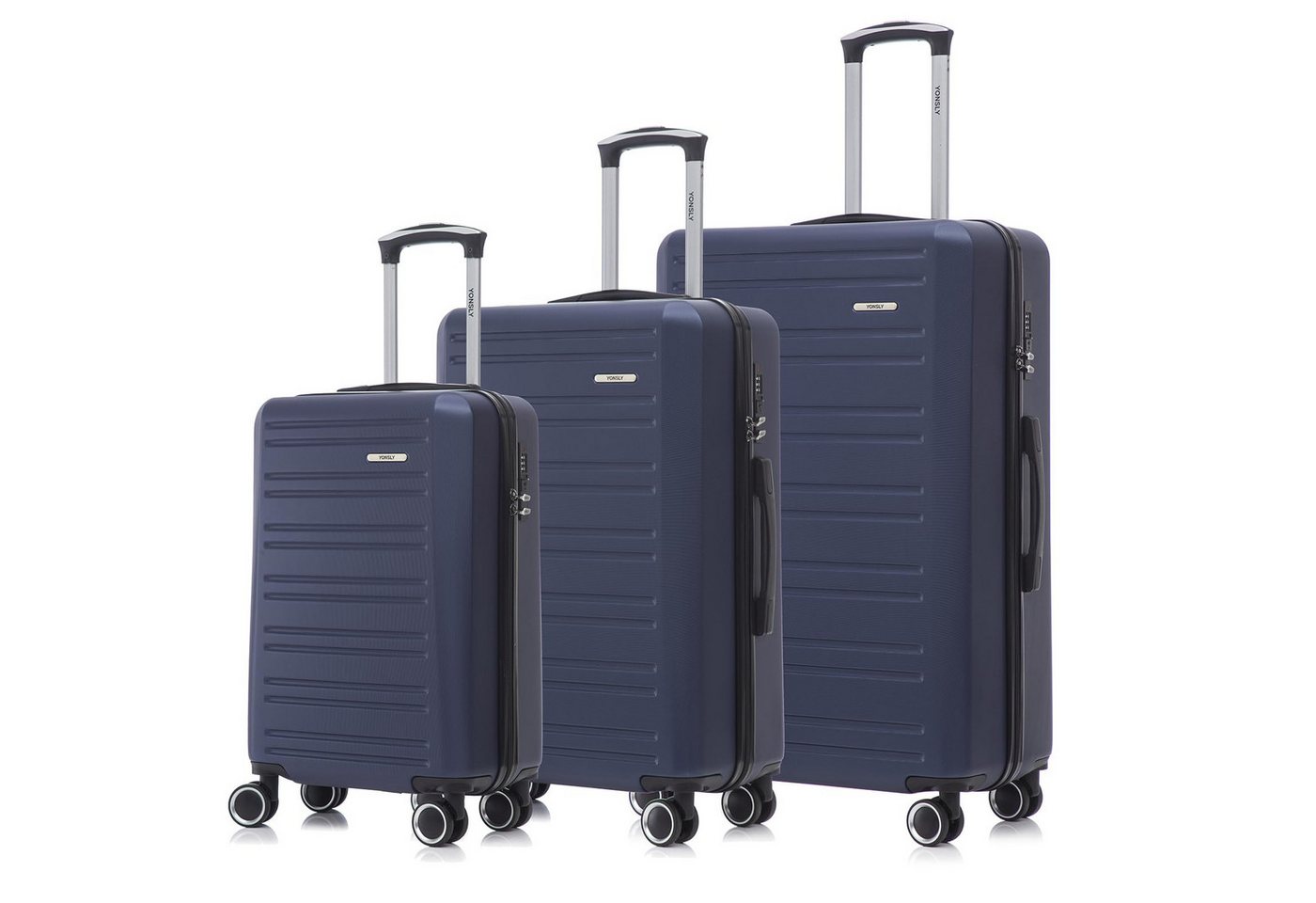 YONSLY Kofferset Hartschalenreisekoffer Set mit Zahlenschloss,Rollkoffer, 4 Rollen, (Handgepäck Trolley (M, L, XL), 3 tlg., Reisekoffer), geräuschloser Gleitbewegung Verstärkte Kofferecken schützen