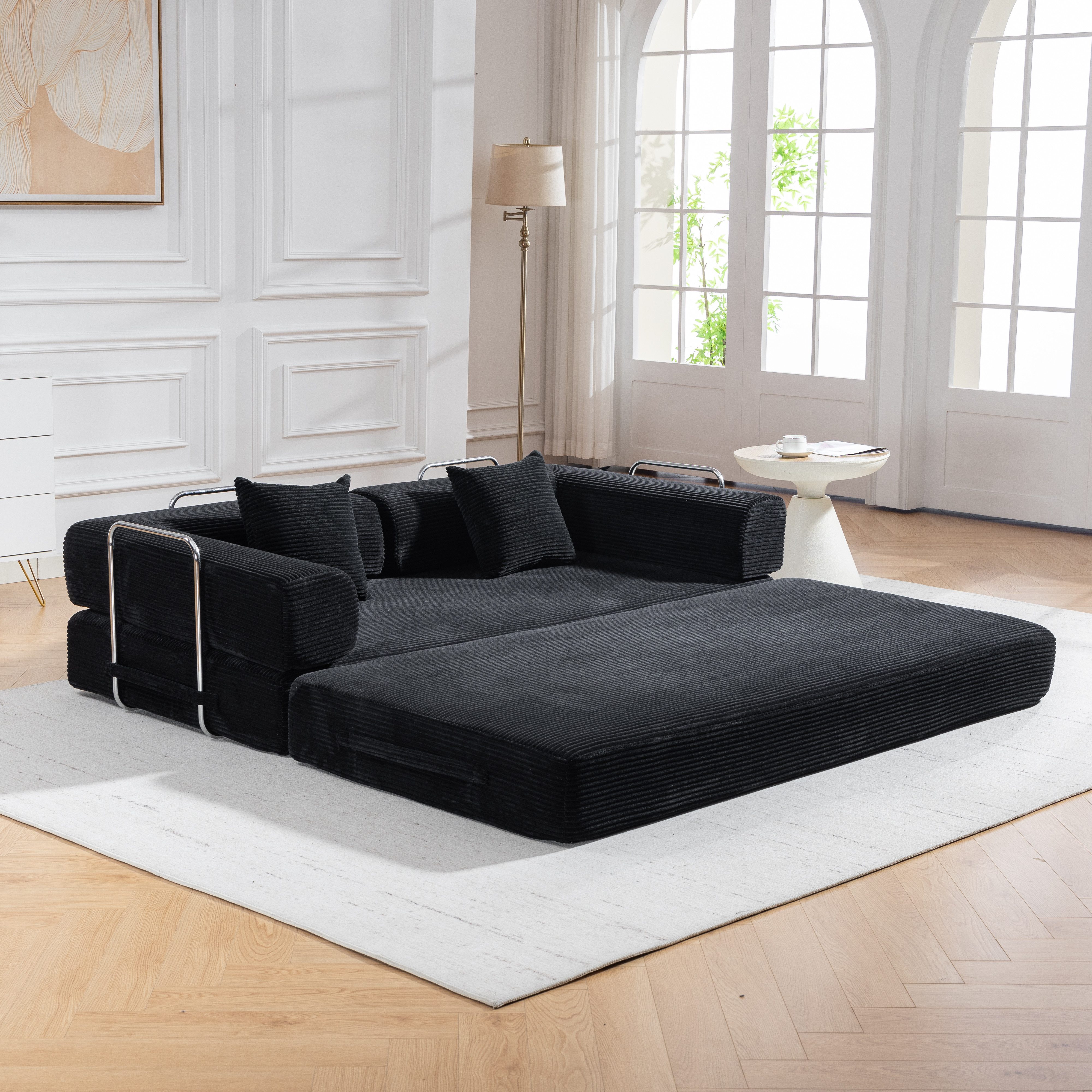 Sinaopus Schlafsofa 2-Sitzer Schlafsofa aus Cord mit Schlaffunktion und Kissen, Faltbares Wohnzimmer-Sofa mit weicher Schaumstoffpolsterung