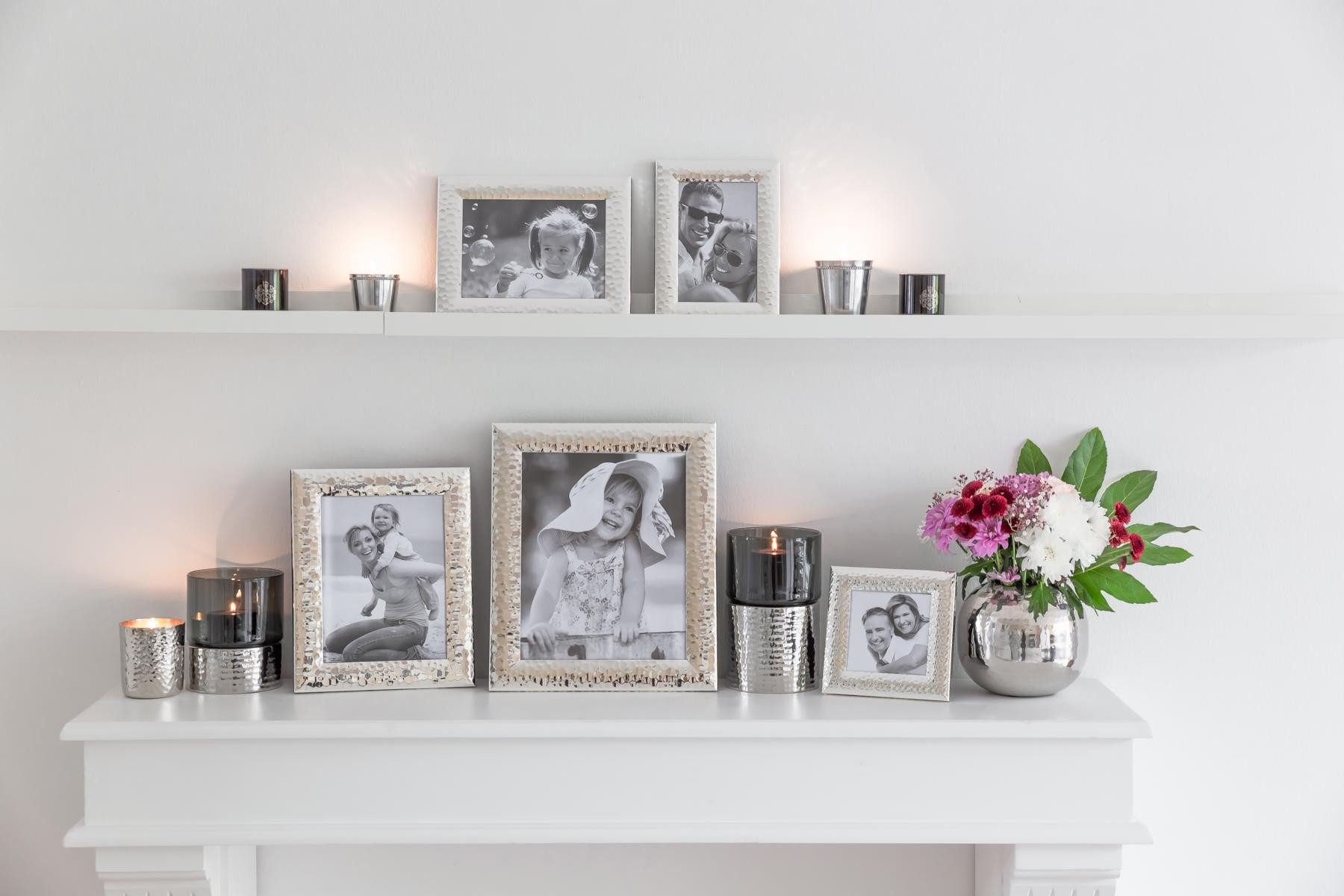 EDZARD Kerzenhalter Cosmo, Kerzenleuchter, Edelstahl mit Silber-Optik, H 18 cm, L 11,5 cm