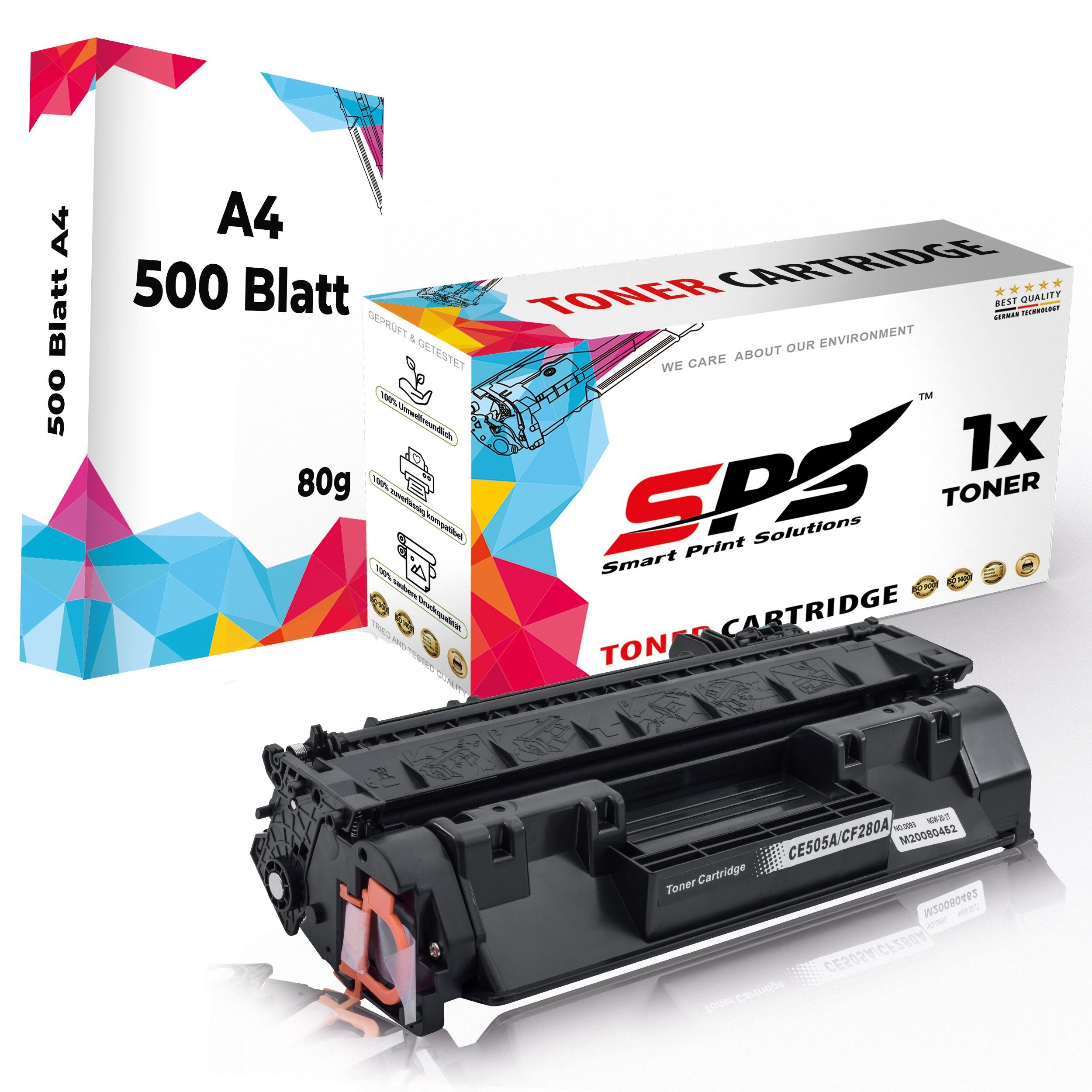 SPS Tonerkartusche Kompatibel für HP Laserjet Pro 400 M401D 80A CF280, (1er Pack + A4 Papier, 1x Toner (1x Schwarz)