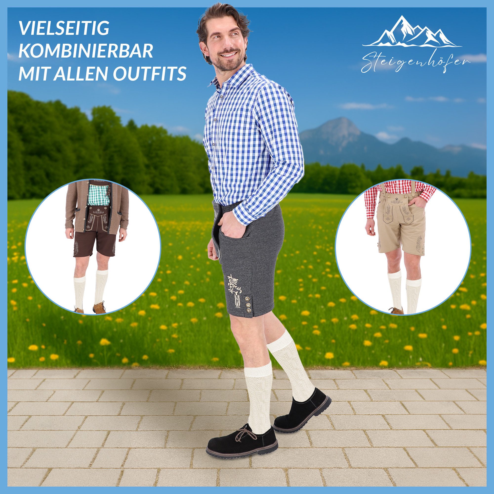 Steigenhöfer Manufaktur Trachtensocken für Herren und Damen – Socken mit Zopfmuster und Edelweißanstecker Oktoberfest Strümpfe aus Baumwolle für Männer & Frauen