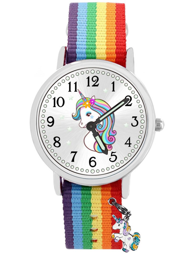 Brecjon Quarzuhr Kinder Armbanduhr Einhorn mit Charms Leuchtsterne Wechselarmband 5ATM, Mix und Match Design - kostenloser Versand