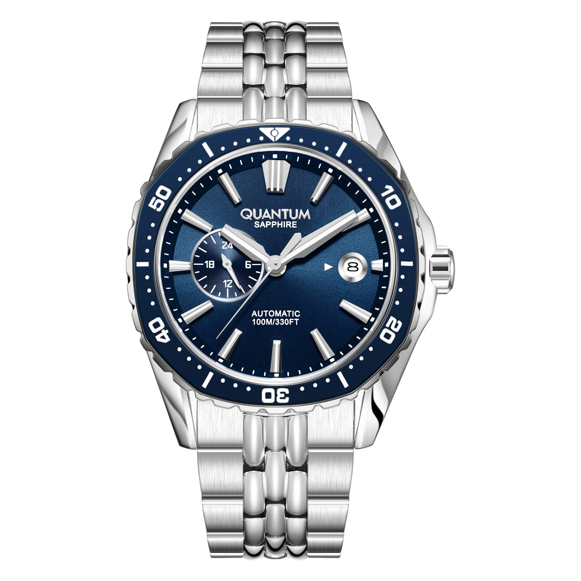 QUANTUM Automatikuhr Herren Automatikuhr Edelstahl, 40 mm, Saphirglas, 10 ATM wasserdicht dunkelblaues Zifferblatt, silber – QMG1257B.390, (1-tlg), Datum, Saphirglas, inkl. Geschenkbox