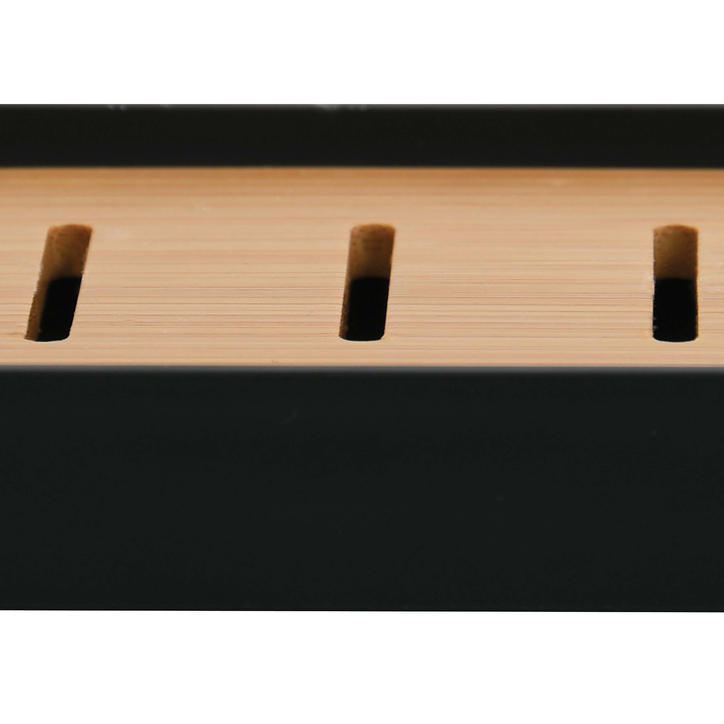 MSV Badaccessoires-Sets KAMLA, Elegantes Zubehör-Set 4 tlg., exklusiver Materialmix Kunststoff PS / Bambus, langlebig und robust, attraktive Matt-Optik, Farbe schwarz, Komplett-Set Badezimmerzubehör, 4 tlg.