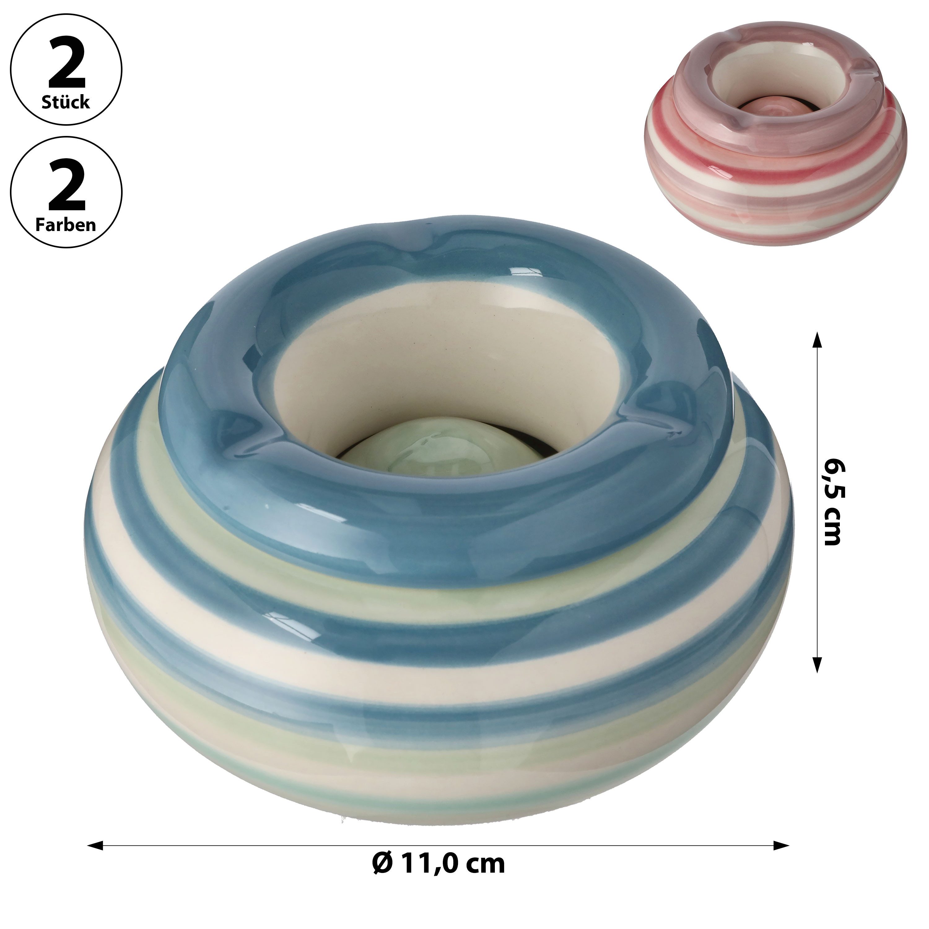CEPEWA Aschenbecher Sturmaschenbecher 2er Set Ø11,0x6,5cm Dolomit blau/grün rosa/pink