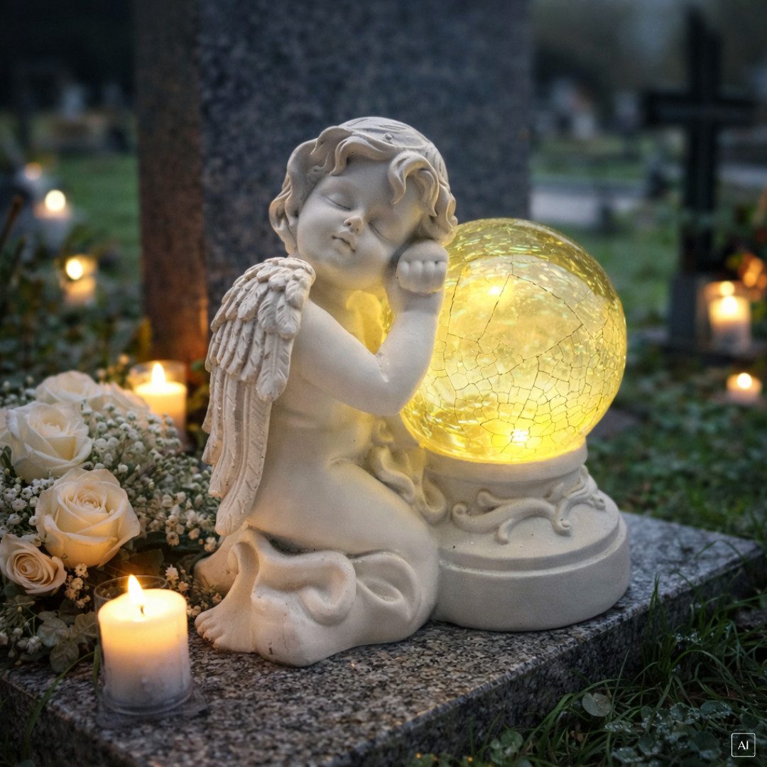 abc HOME Gartenfigur Engel mit Beleuchtung, LED, Solarpanel, Glas mit Crackele-Effekt