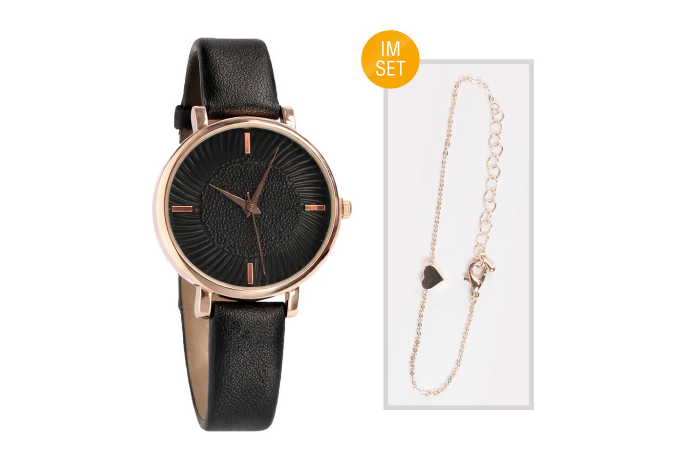 Miraval Quarzuhr Damen Armbanduhr Schwarz Roségold, Uhr & Schmuckarmband im Set