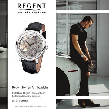 Regent Quarzuhr Regent Herren Armbanduhr Analog, Herren Armbanduhr rund, groß (ca. 45mm), Lederbandarmband