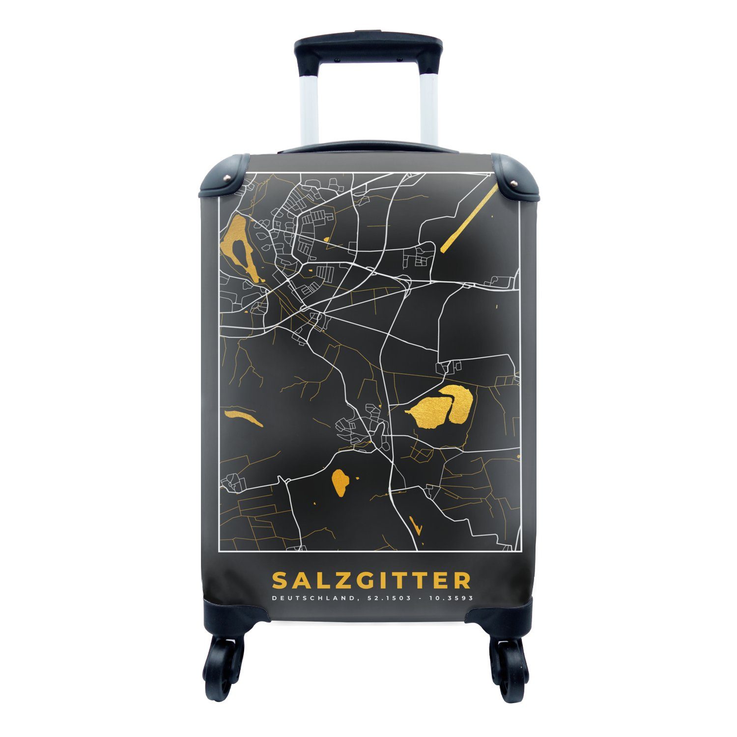 MuchoWow Handgepäckkoffer Salzgitter - Gold - Stadtplan - Karte - Deutschland, 4 Rollen, Reisetasche mit rollen, Handgepäck für Ferien, Trolley, Reisekoffer