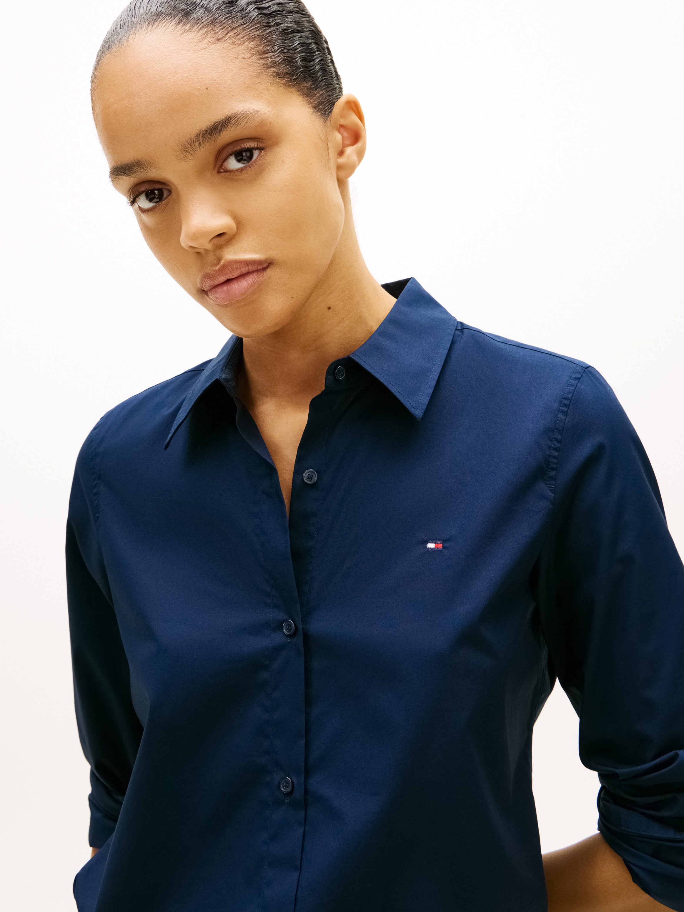 Tommy Hilfiger Hemdbluse STRETCH REGULAR LS SHIRT mit gesticktem Tommy Hilfiger Logo, Regular Fit