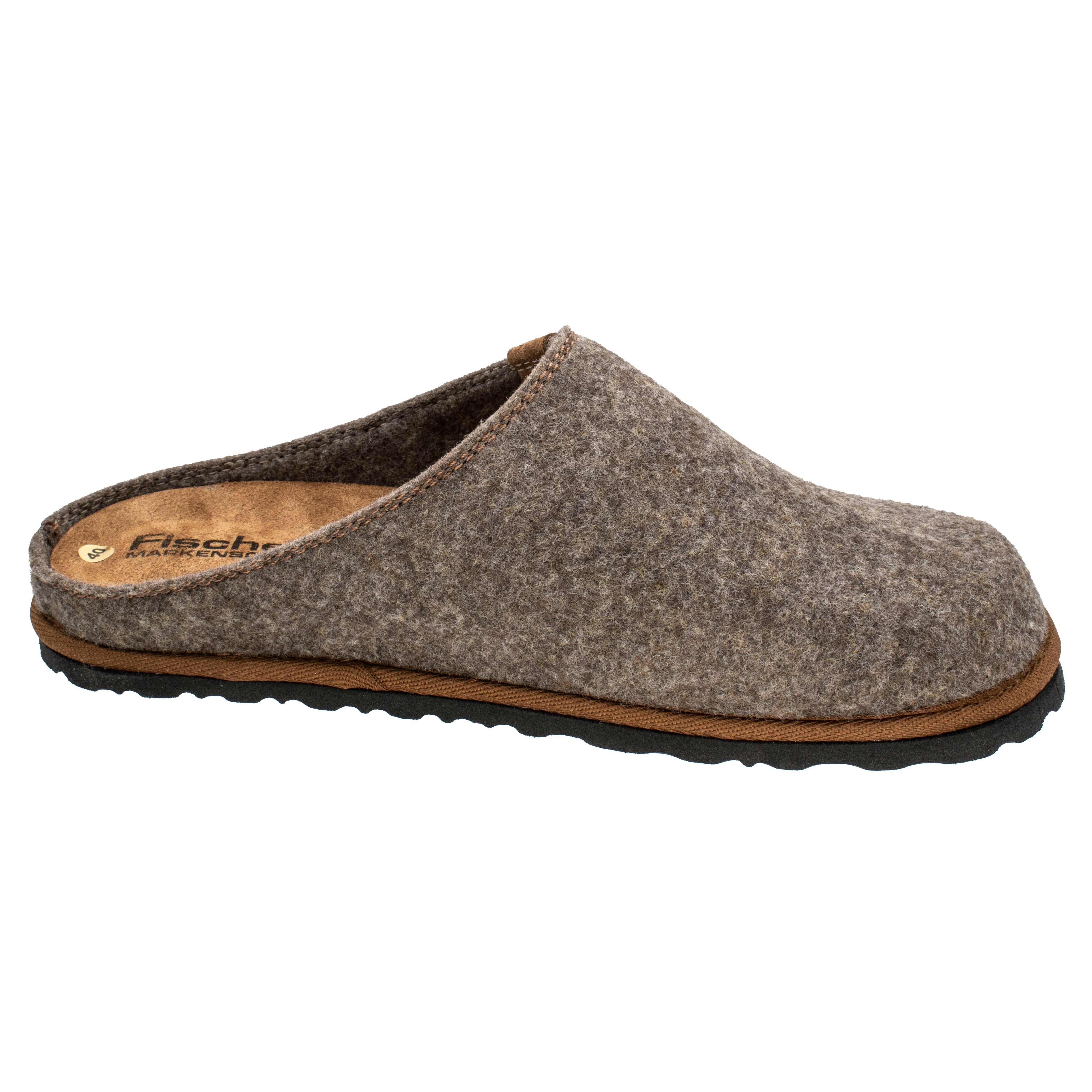 Fischer-Markenschuh Helge Pantoffel aus PET Upcycling Filz, Einlegesohle aus Leder ist herausnehmbar