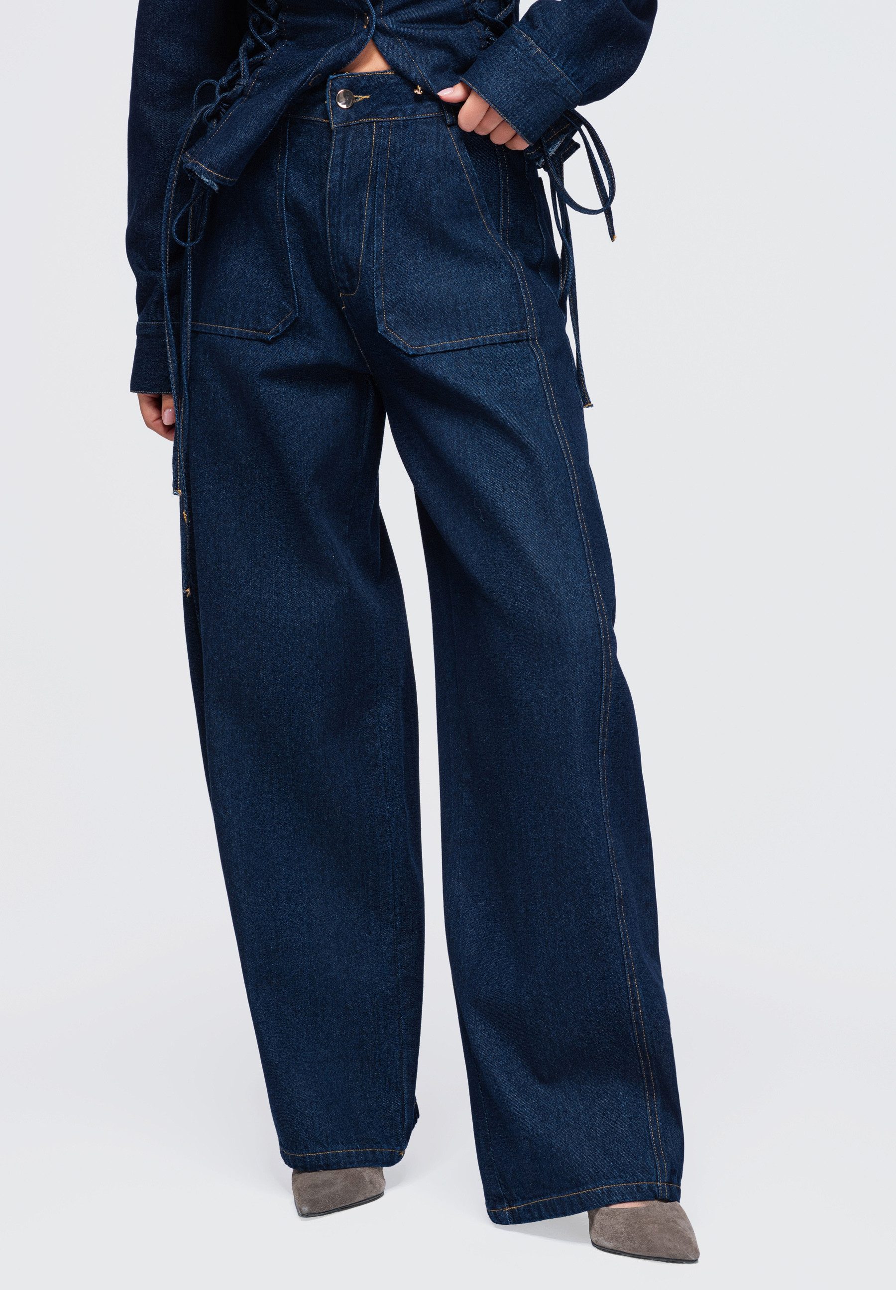 OMBRE Palazzohose Pants OW-PA-E0017 V-1 blue S Dunkelblau S (kein Set, 1-tlg) in Unifarbe
