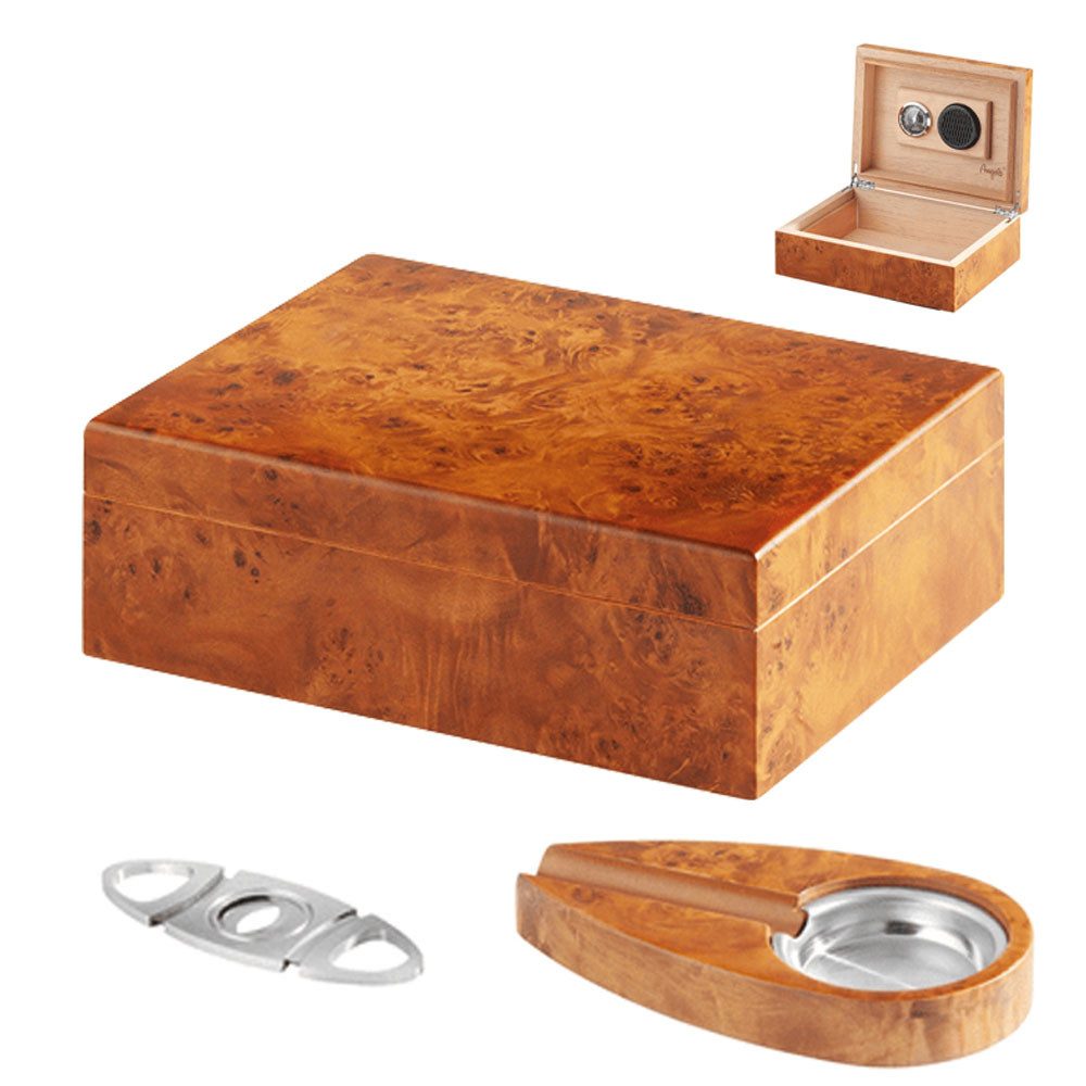 Coumo Humidor Edles Zigarrenhumidor Set mit Zigarrenschneider und Ascher