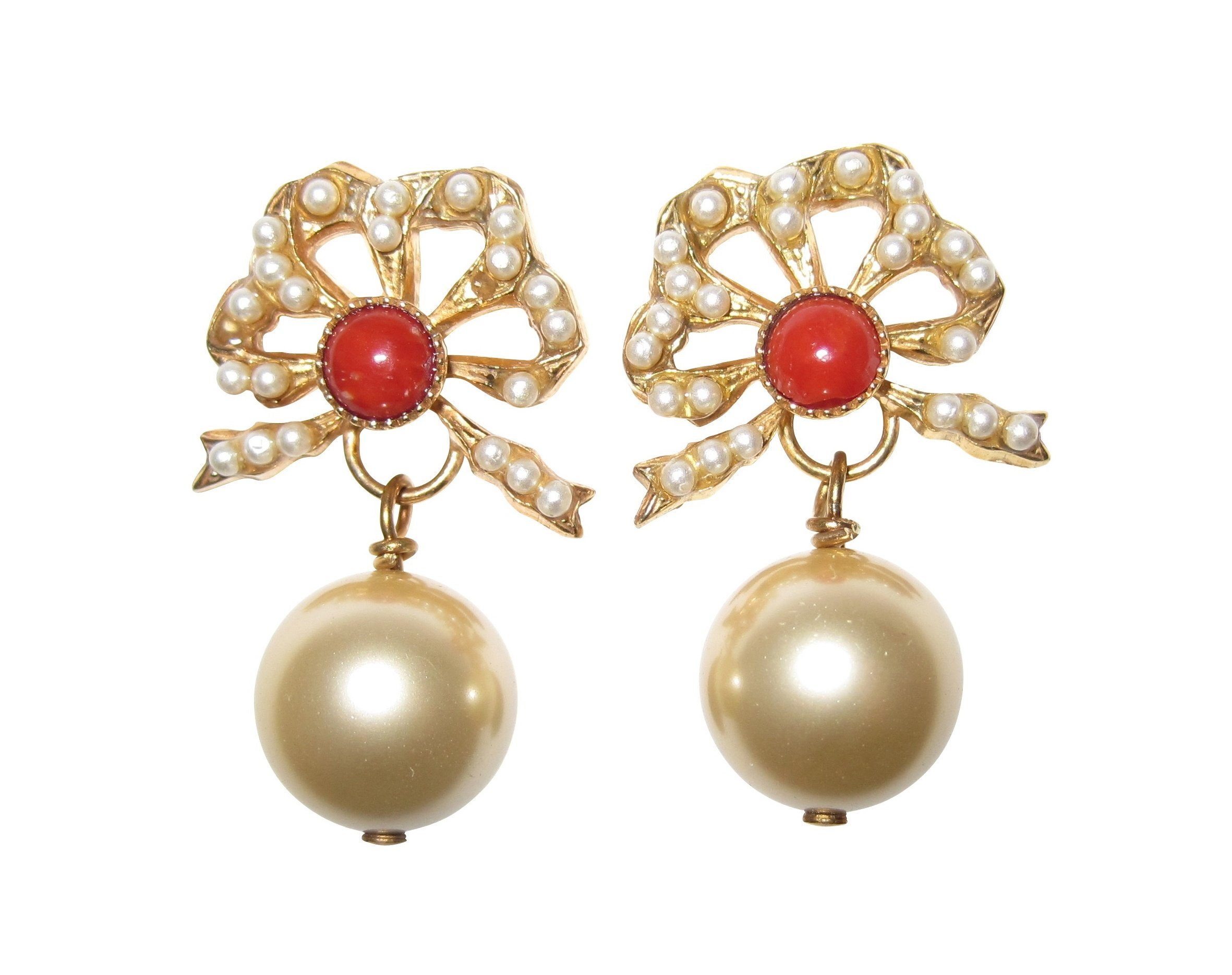 Mugello Paar Ohrstecker Musa Koralle romantischer nostalgischer Retro-Look klassisch, Handarbeit aus kleiner florentinischen Manufaktur, Vintageschmuck