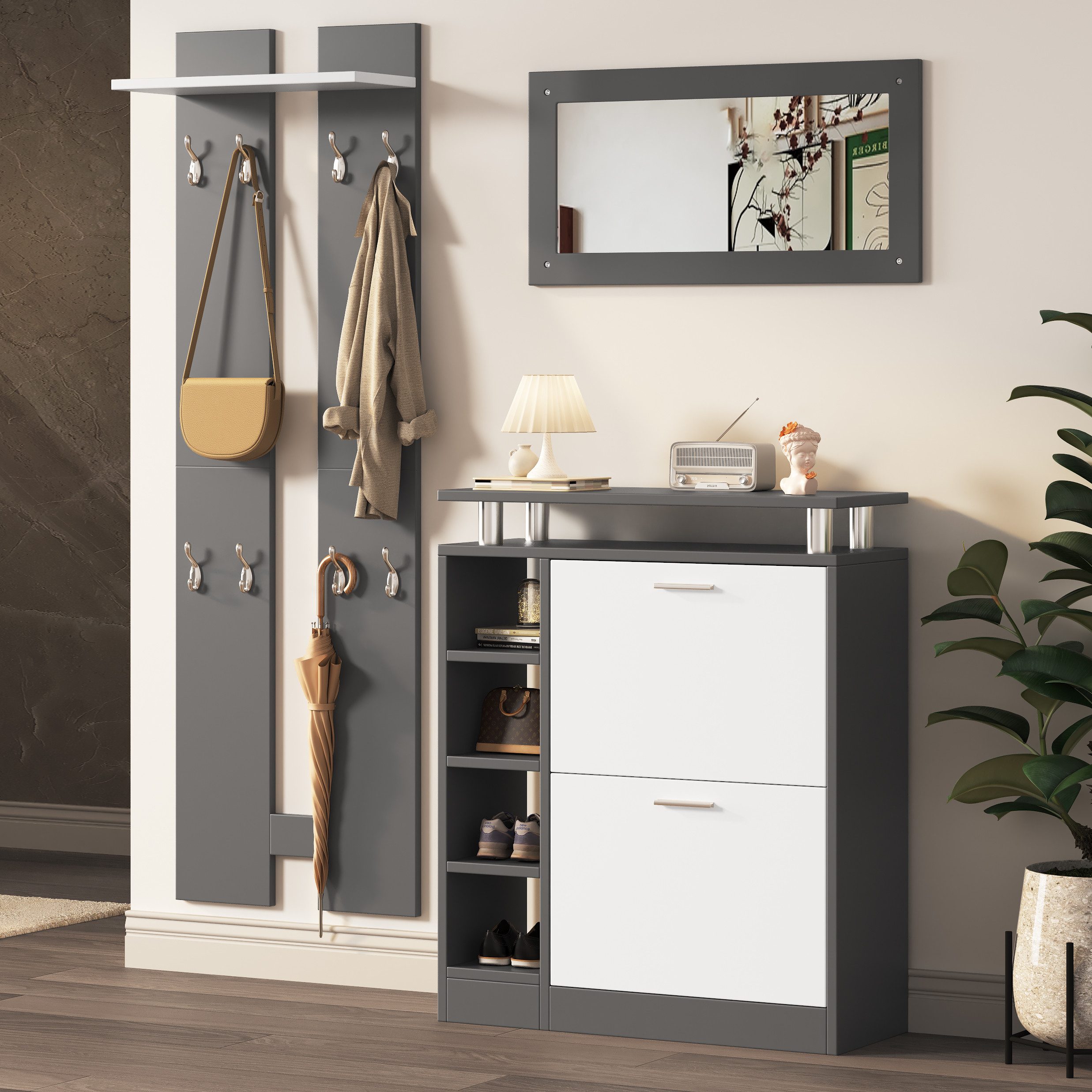 MODFU Garderoben-Set Wandgarderoben-Set, (Flurmöbel, 3-St., Spiegel, günstig online kaufen