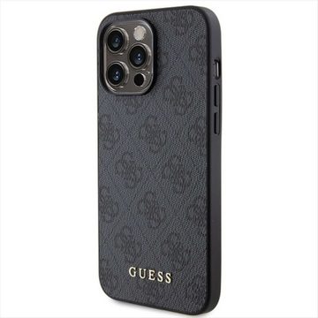 Guess Smartphone-Hülle Guess Apple iPhone 15 Pro Schutzhülle Case 4G Metal Gold Logo Grau