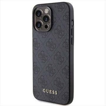 Guess Smartphone-Hülle Guess Apple iPhone 15 Pro Max Schutzhülle Case 4G Metal Gold Logo Grau