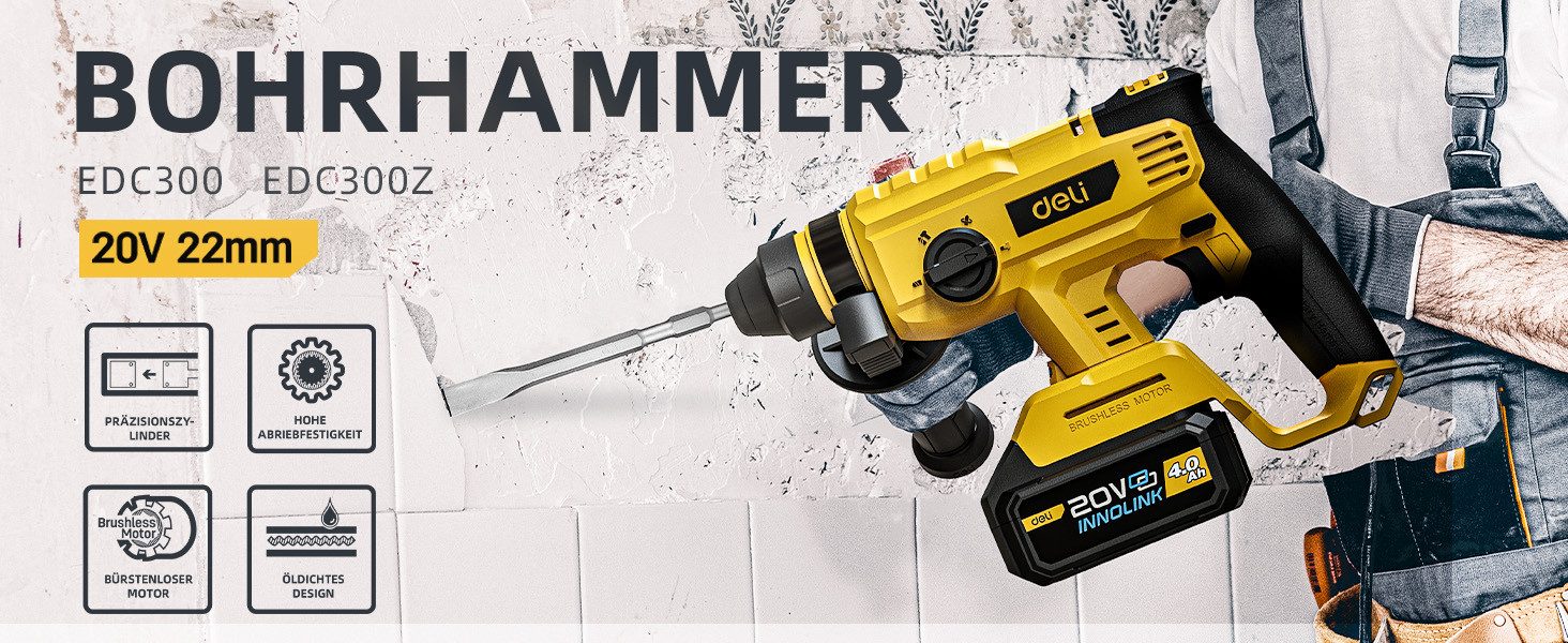 DELI Akku-Bohrhammer Akku-Bohrhammer 20V bürstenloser Motor